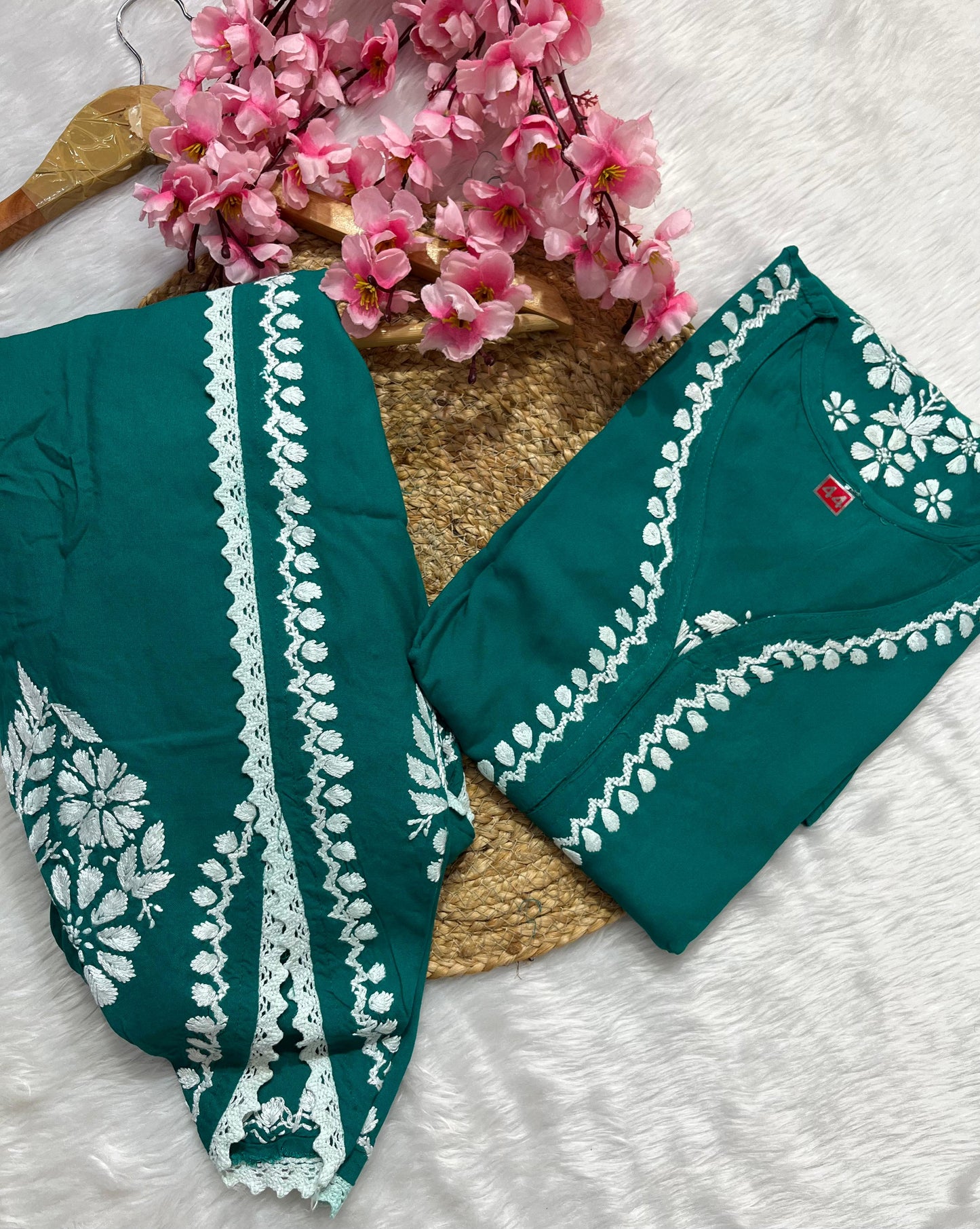 Rayon Co-ord Set with Chikan Embroidery
