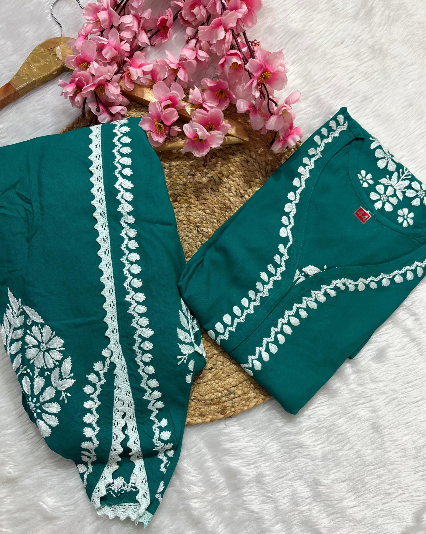 Rayon Co-ord Set with Chikan Embroidery