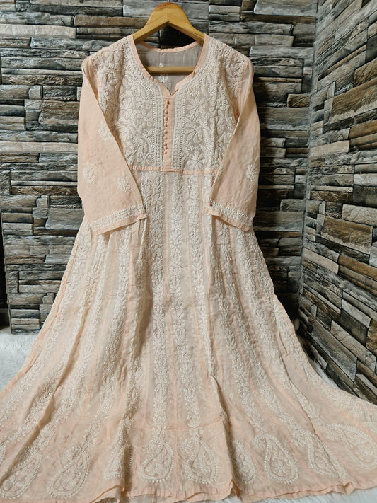 Cotton Anarkali with Chikan Embroidery