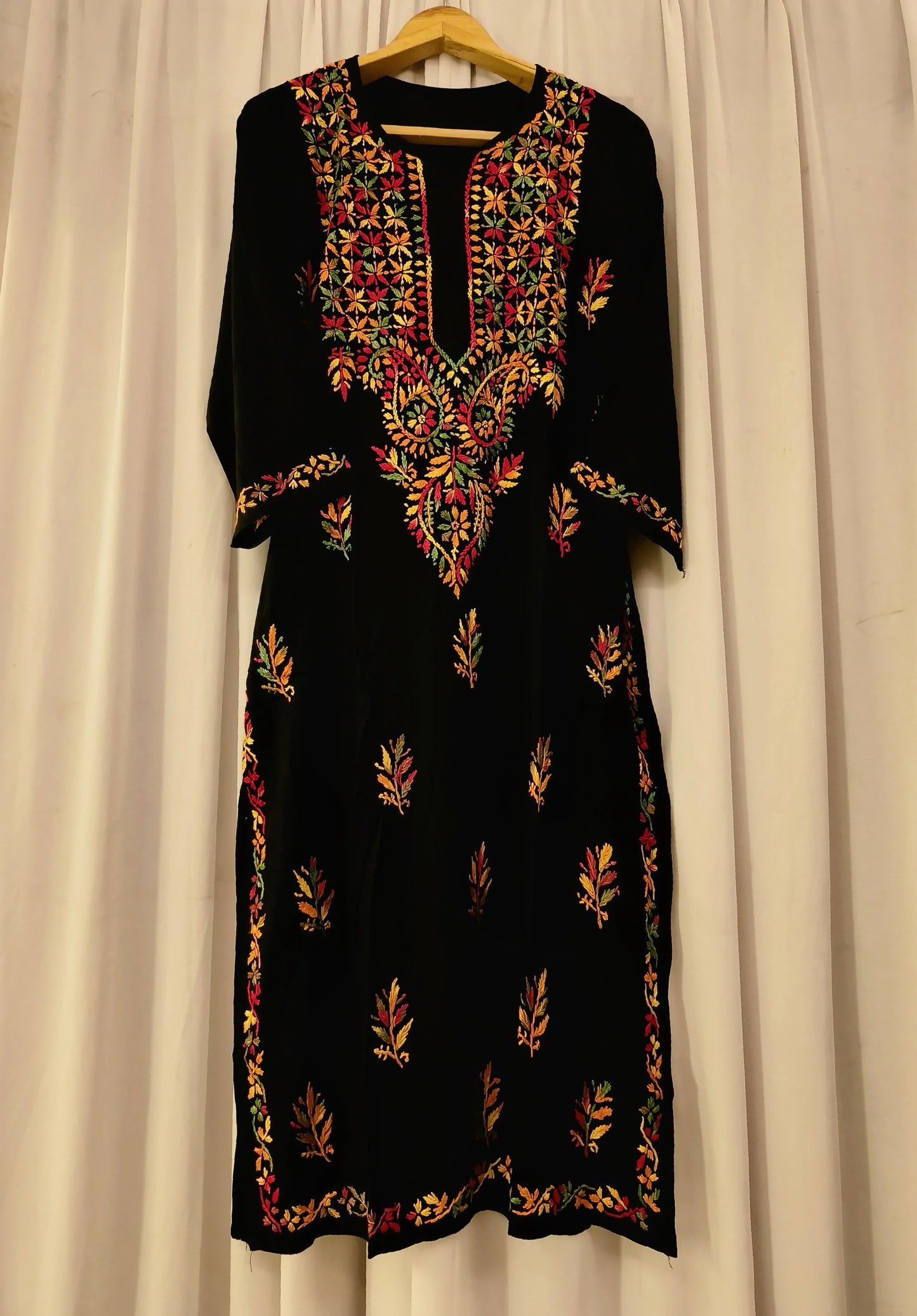 Multi-Thread Embroidered Rayon Cotton Kurti