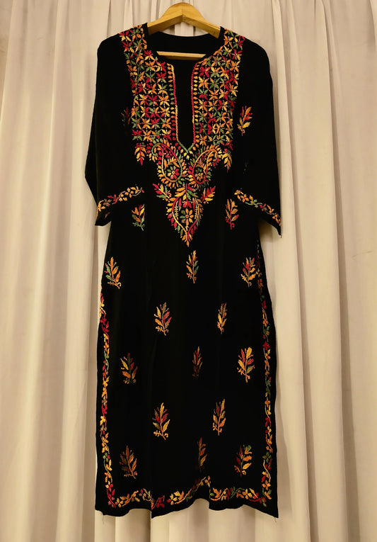 Multi-Thread Embroidered Rayon Cotton Kurti