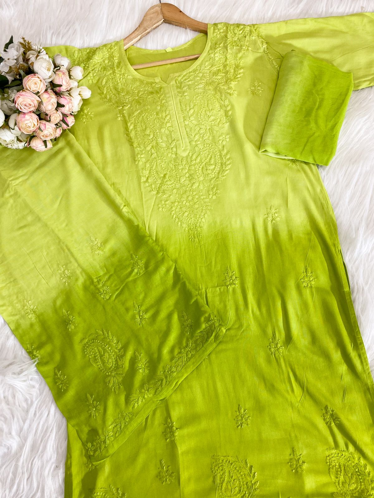 Rayon Kurti Palazzo Set with Chikan Embroidery
