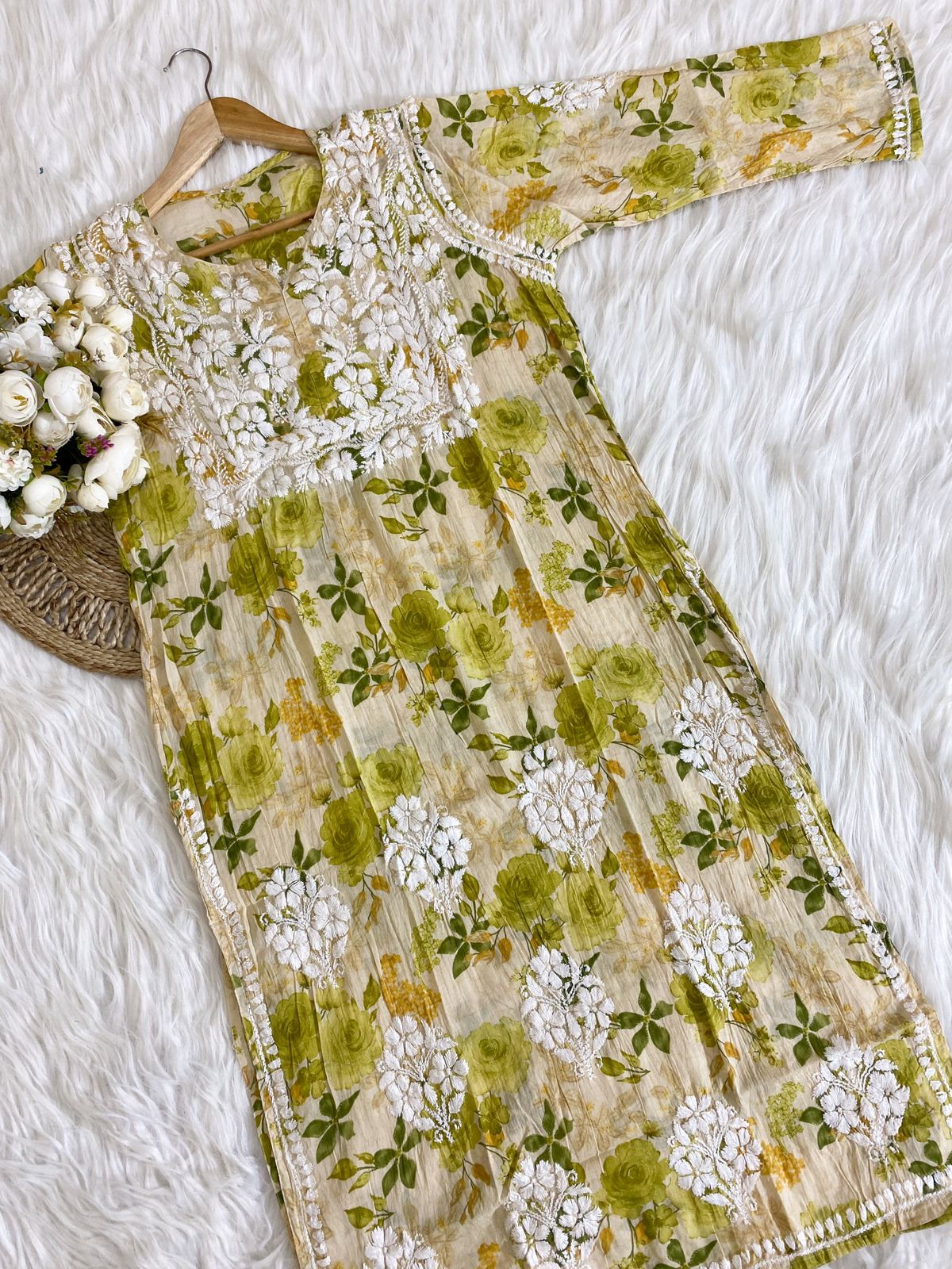 Mul Cotton Lycra Chikankari Embroidery Kurti