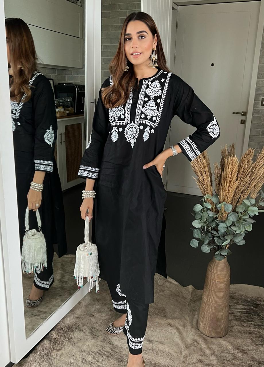 Cotton Kurti Black Palazzo Set