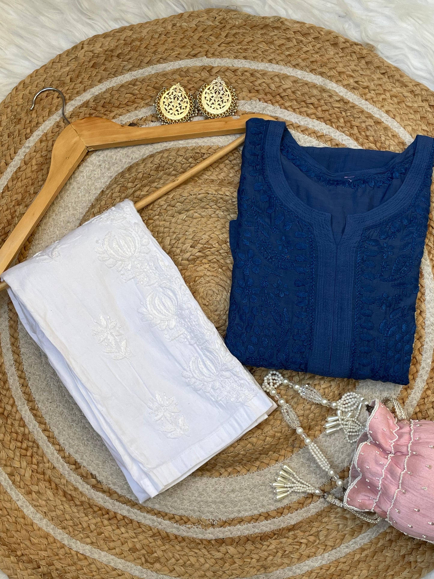 Muslin 3D Work Chikankari Kurti with Slit Sleeves