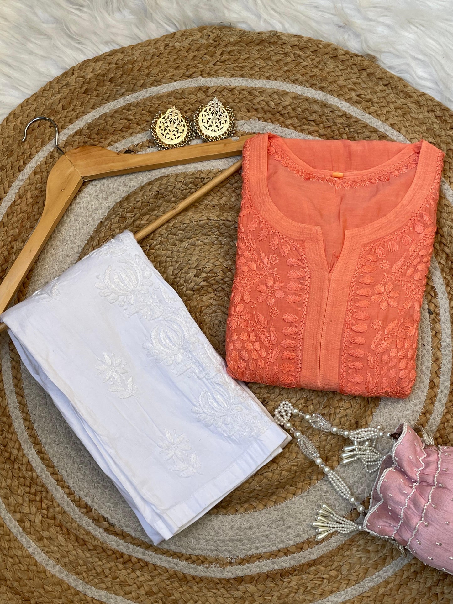 Muslin 3D Work Chikankari Kurti with Slit Sleeves