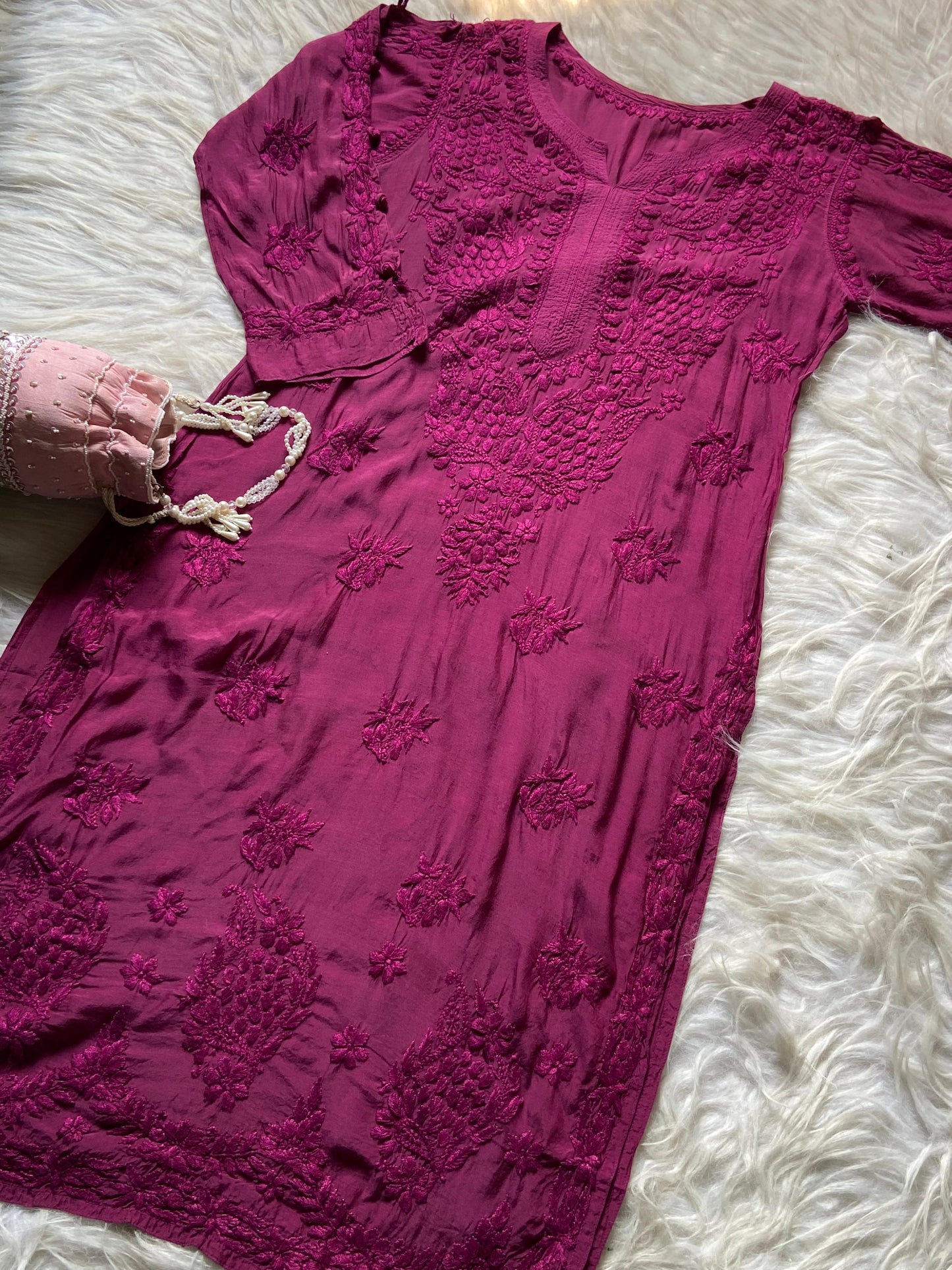 Muslin 3D Work Chikankari Kurti with Slit Sleeves