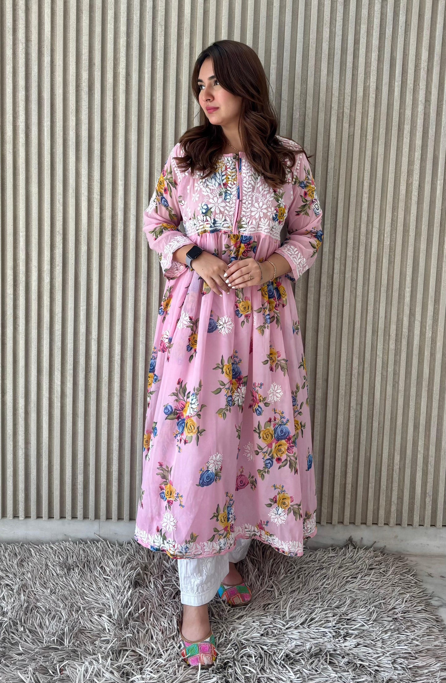 Printed Chikankari Georgette Gown