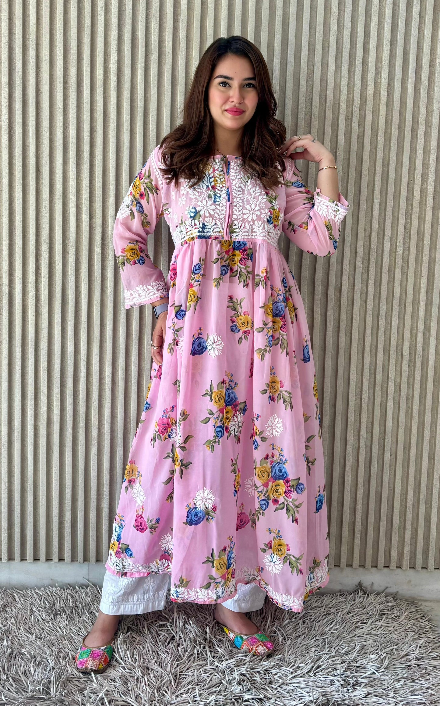 Printed Chikankari Georgette Gown