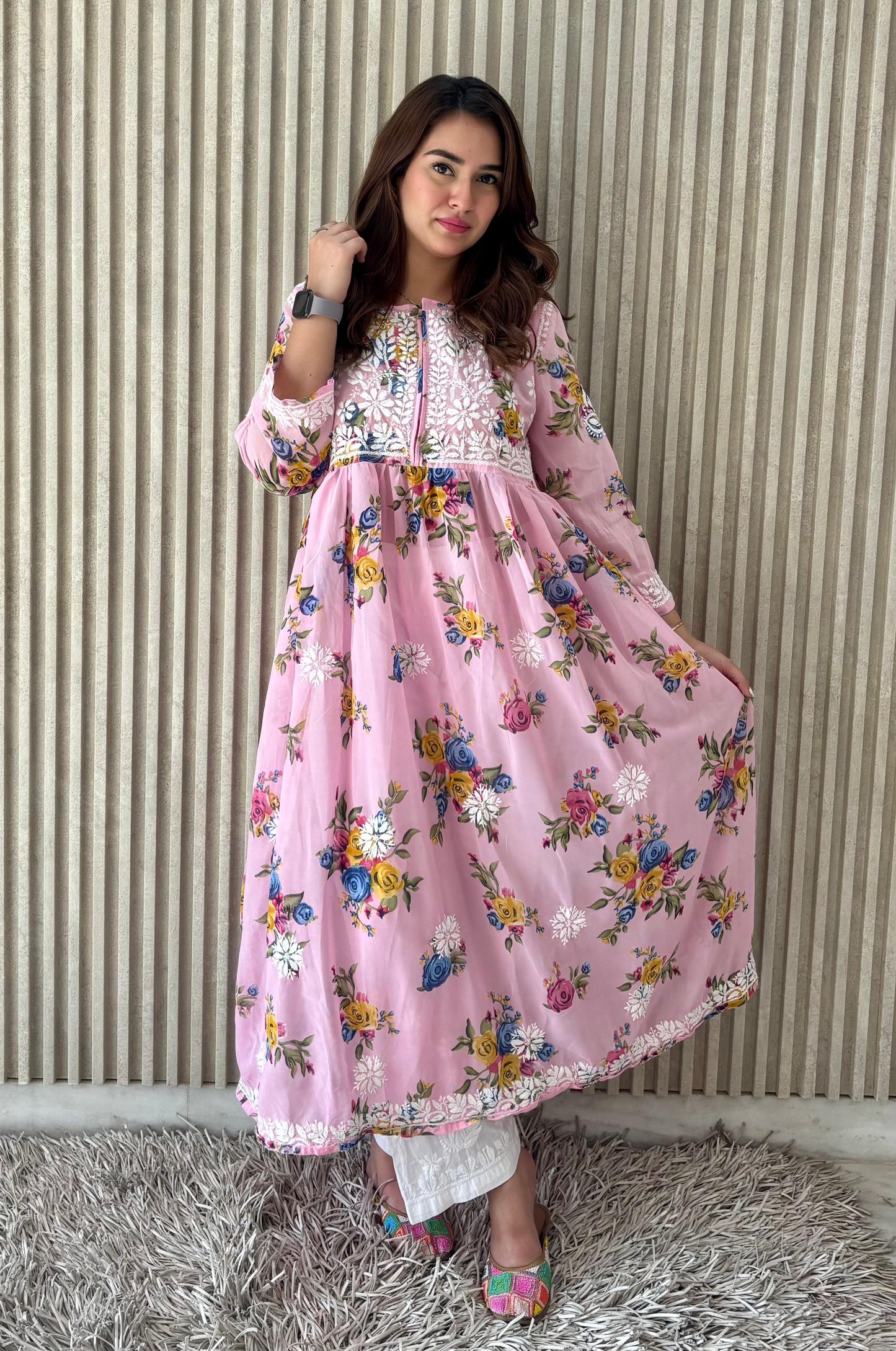 Printed Chikankari Georgette Gown
