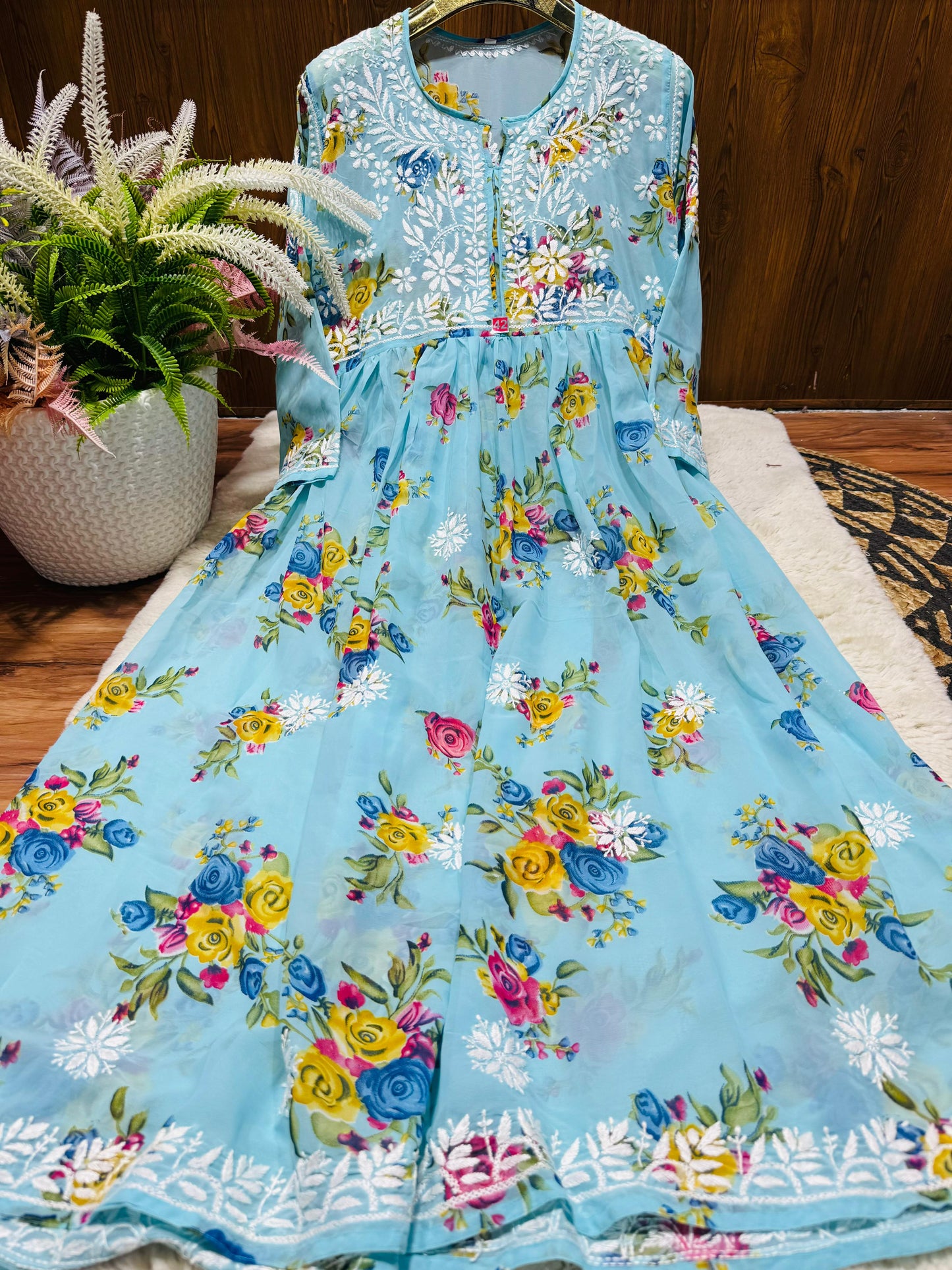 Printed Chikankari Georgette Gown