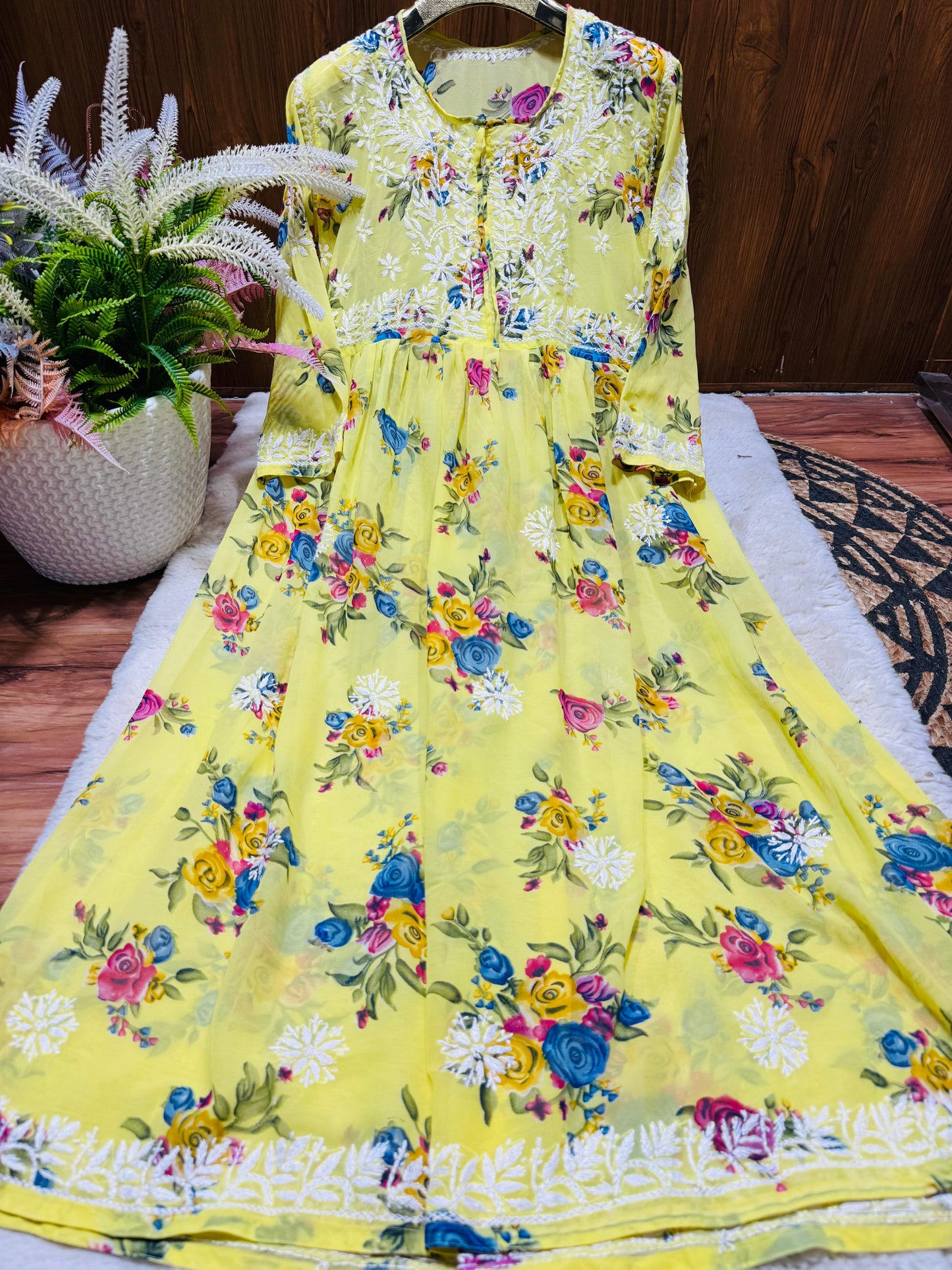 Printed Chikankari Georgette Gown