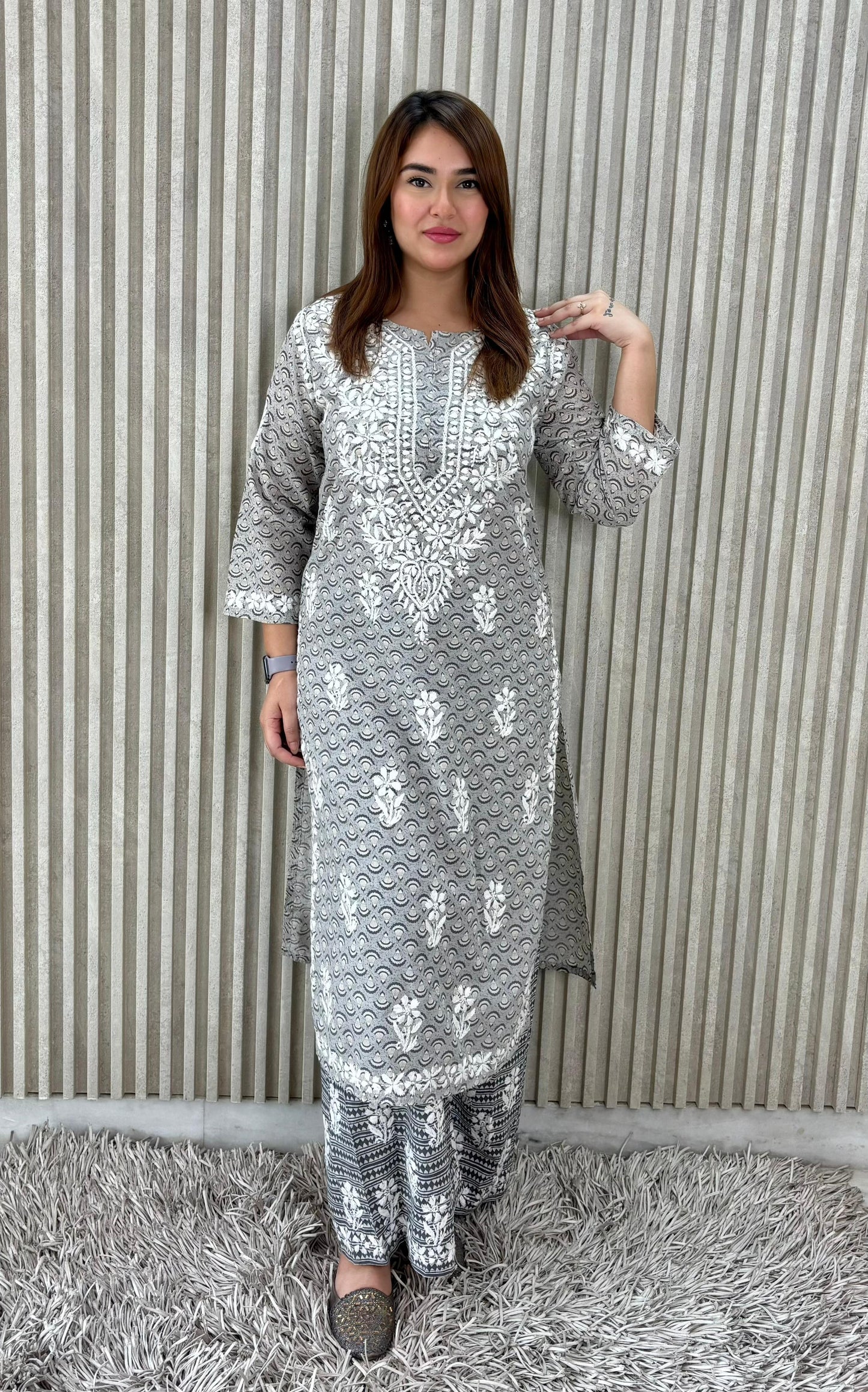 Mul Mul Chikankari Palazzo Set