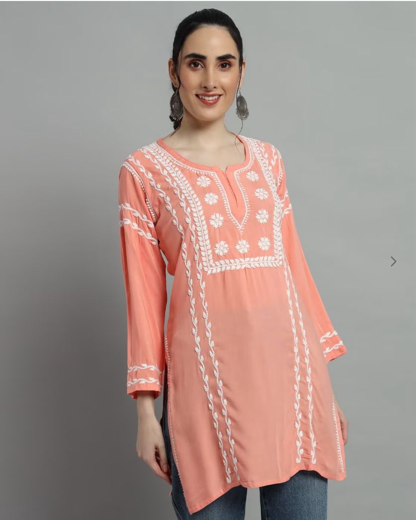 Chikankari Rayon Short Straight Kurti