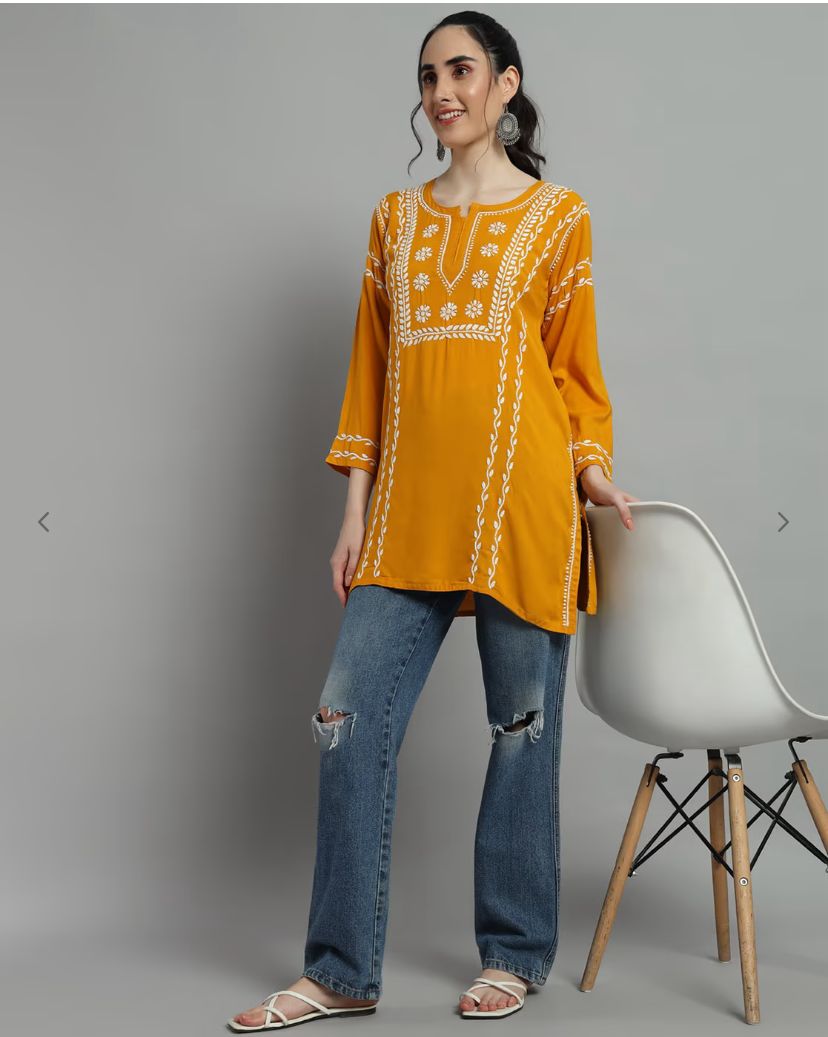 Chikankari Rayon Short Straight Kurti