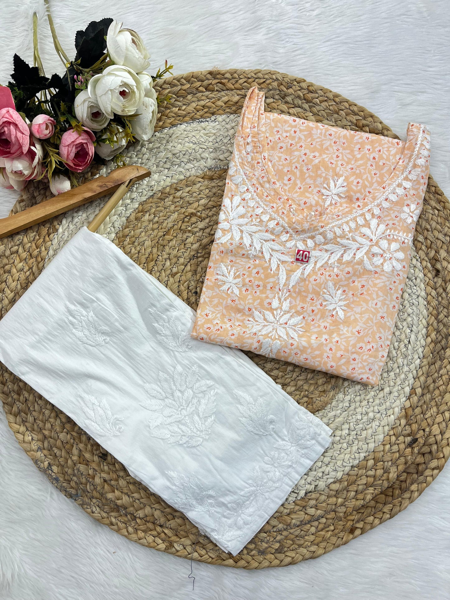 Chikankari Mulmul Backless Designer Kurti Set