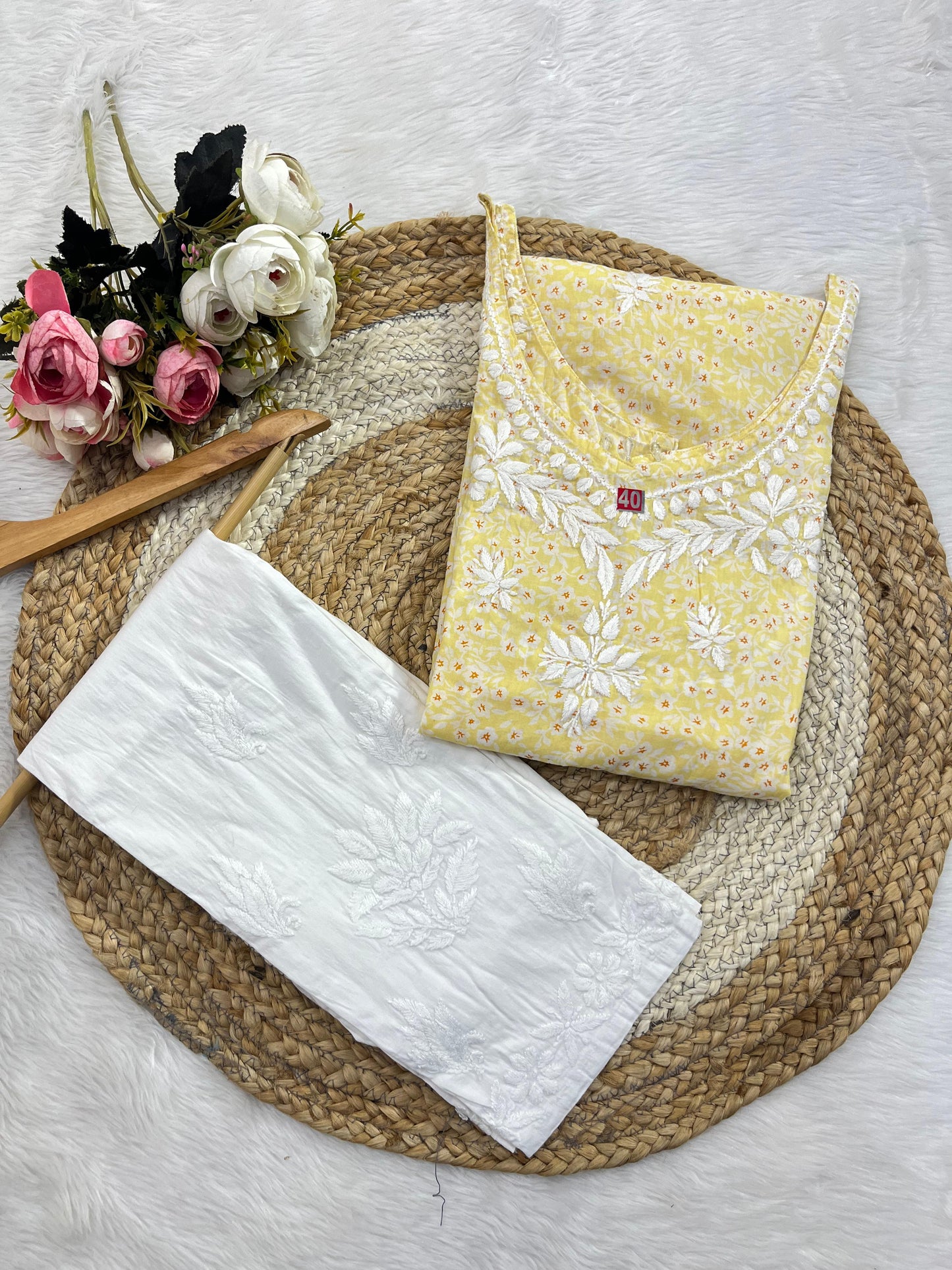 Chikankari Mulmul Backless Designer Kurti Set