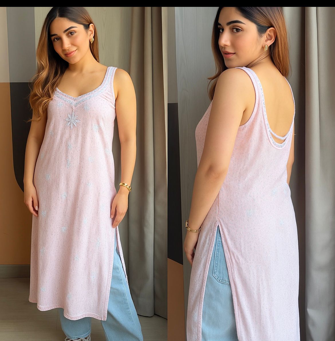 Chikankari Mulmul Backless Designer Kurti Set