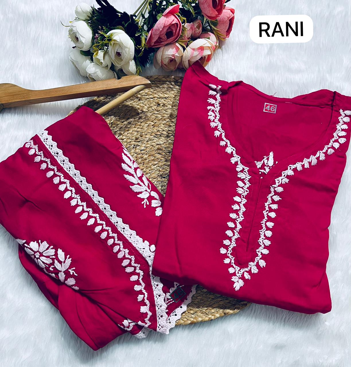 Rayon Co-ord Set with Chikan Embroidery