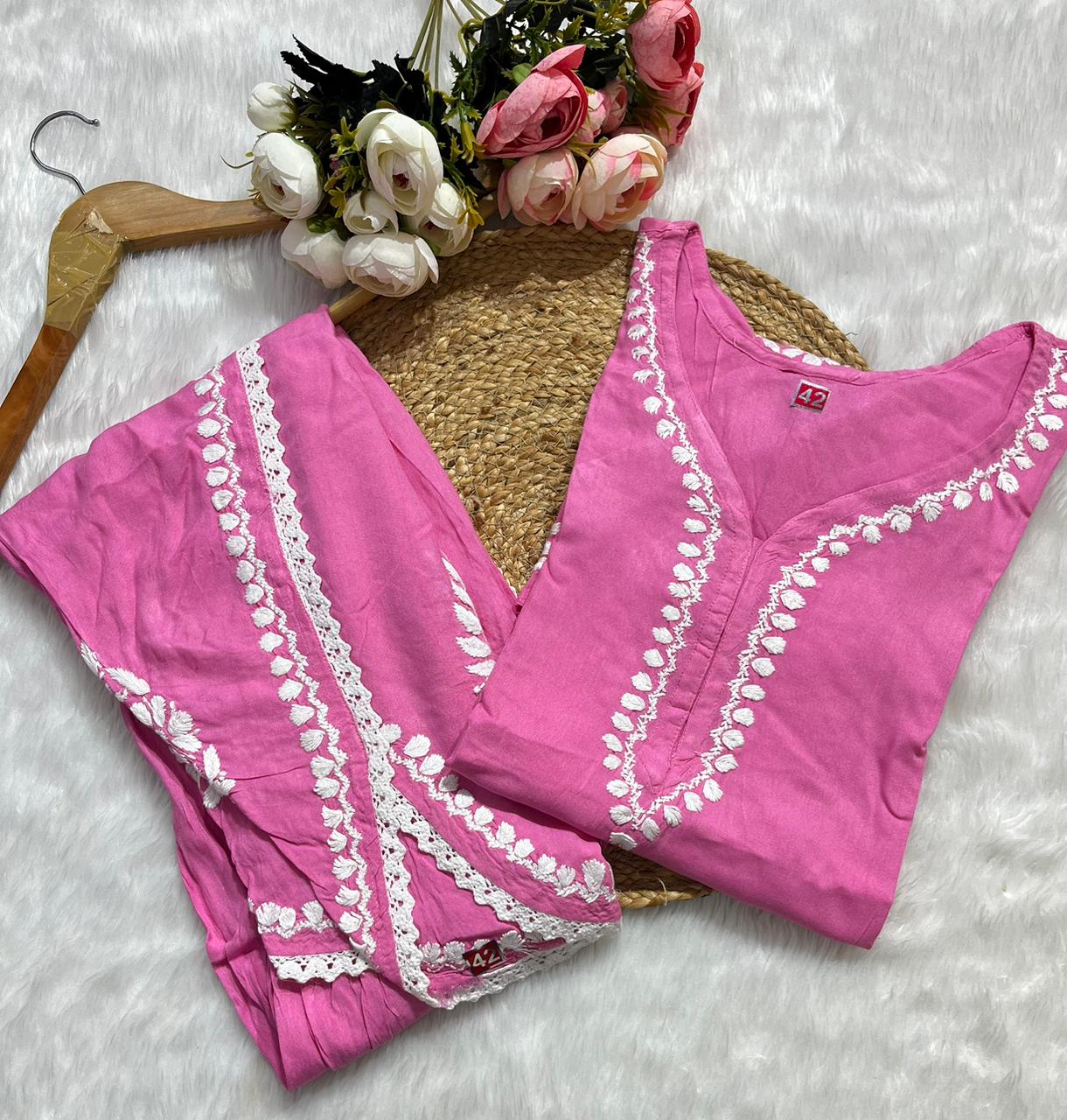 Rayon Co-ord Set with Chikan Embroidery