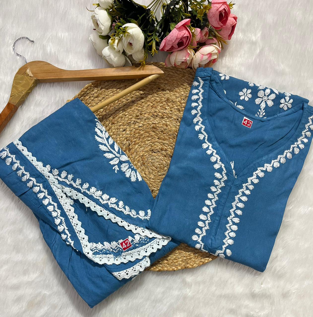 Rayon Co-ord Set with Chikan Embroidery