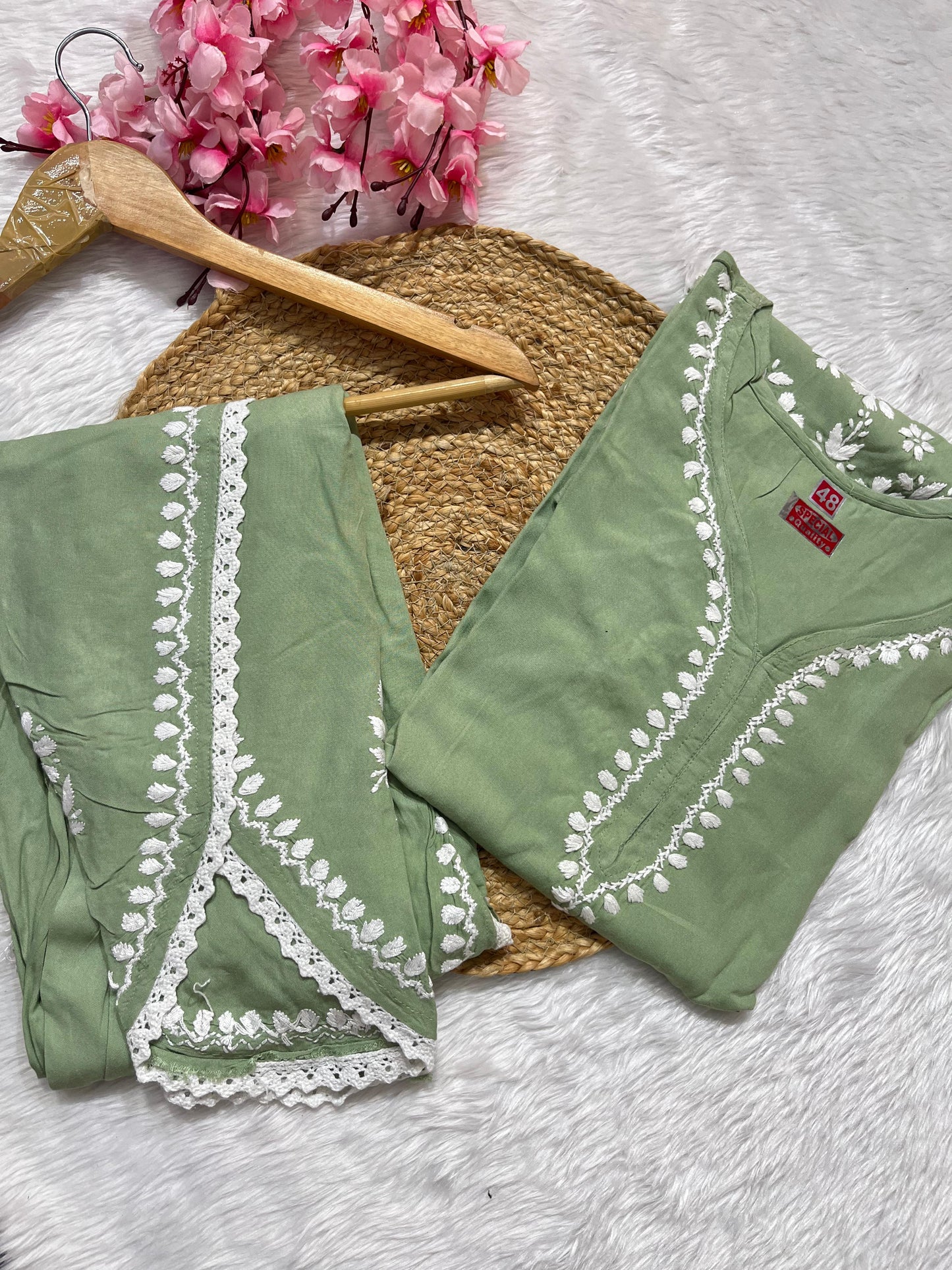 Rayon Co-ord Set with Chikan Embroidery