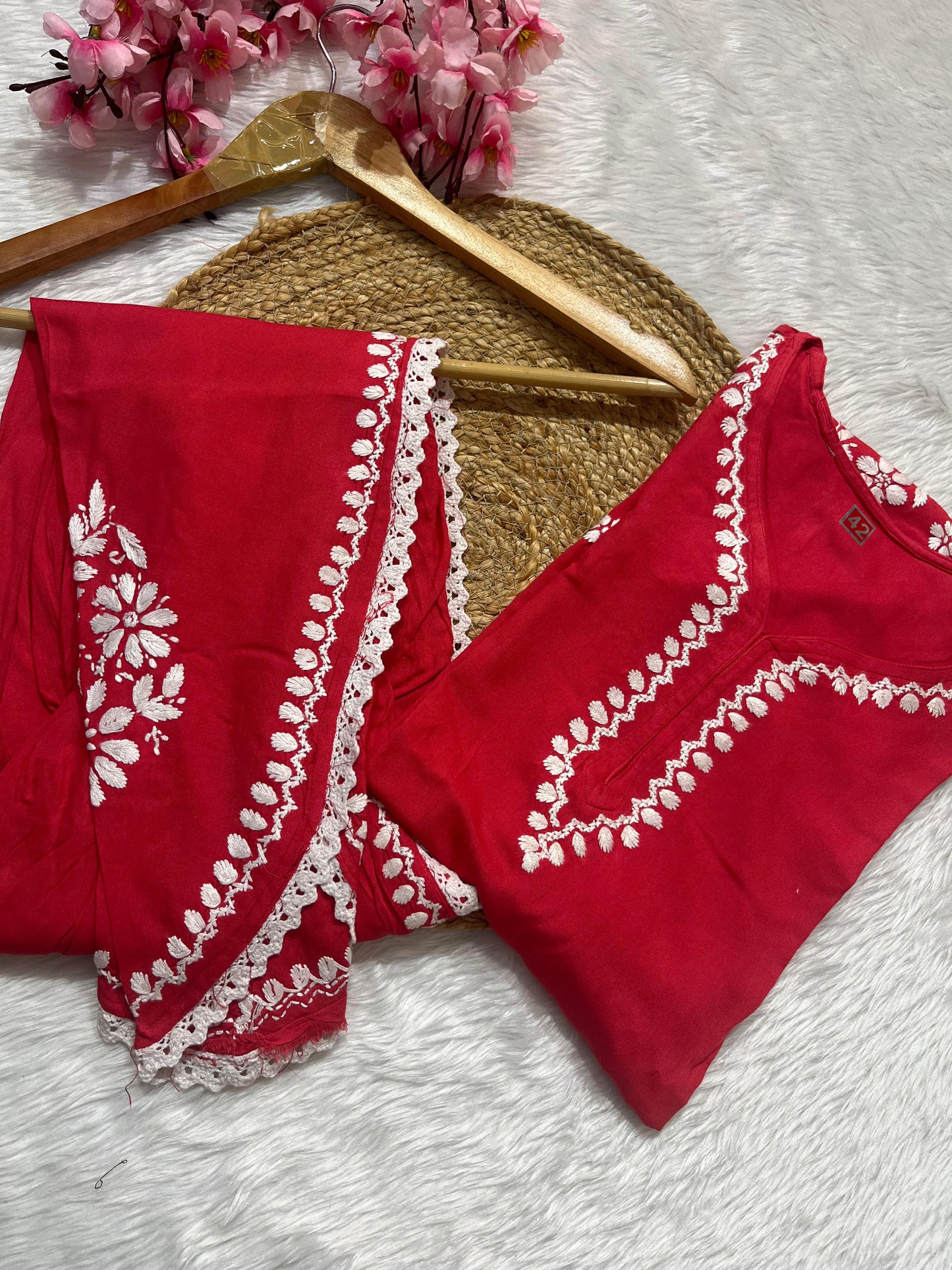 Rayon Co-ord Set with Chikan Embroidery