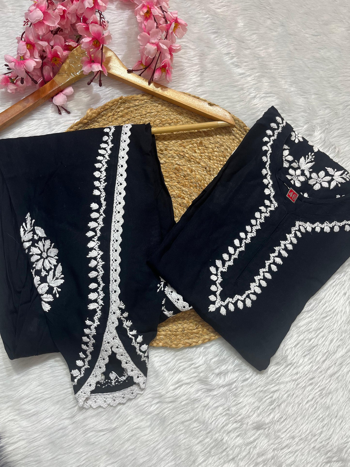 Rayon Co-ord Set with Chikan Embroidery