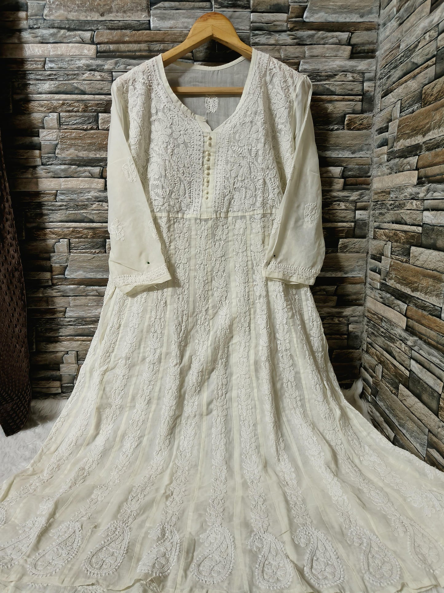 Cotton Anarkali with Chikan Embroidery