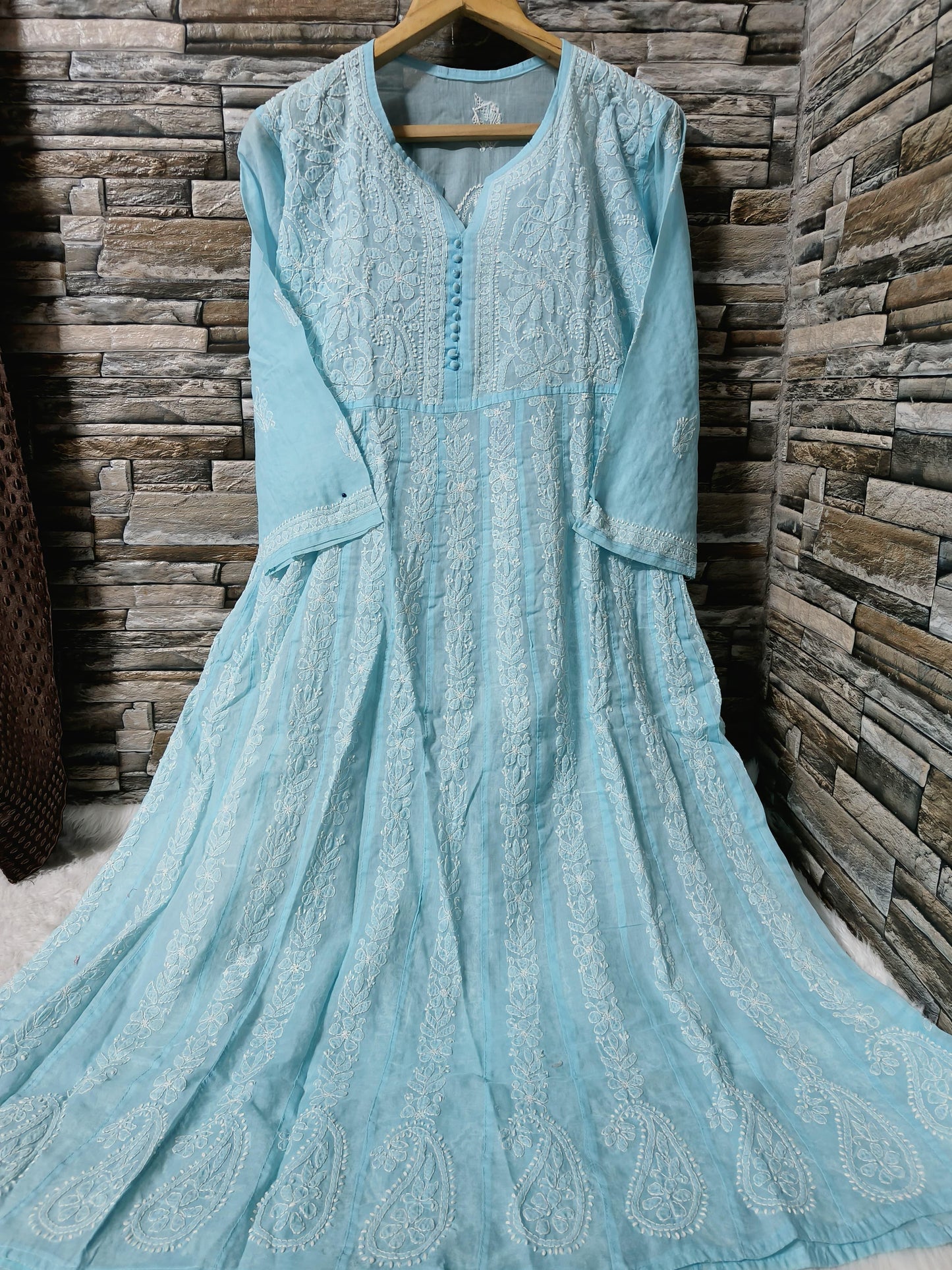 Cotton Anarkali with Chikan Embroidery