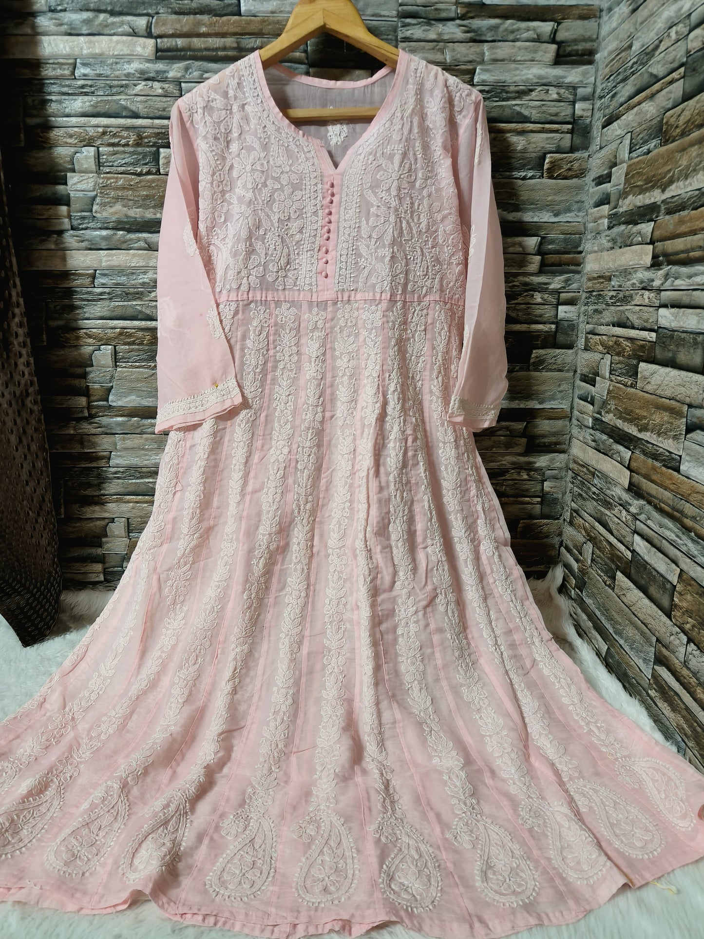 Cotton Anarkali with Chikan Embroidery