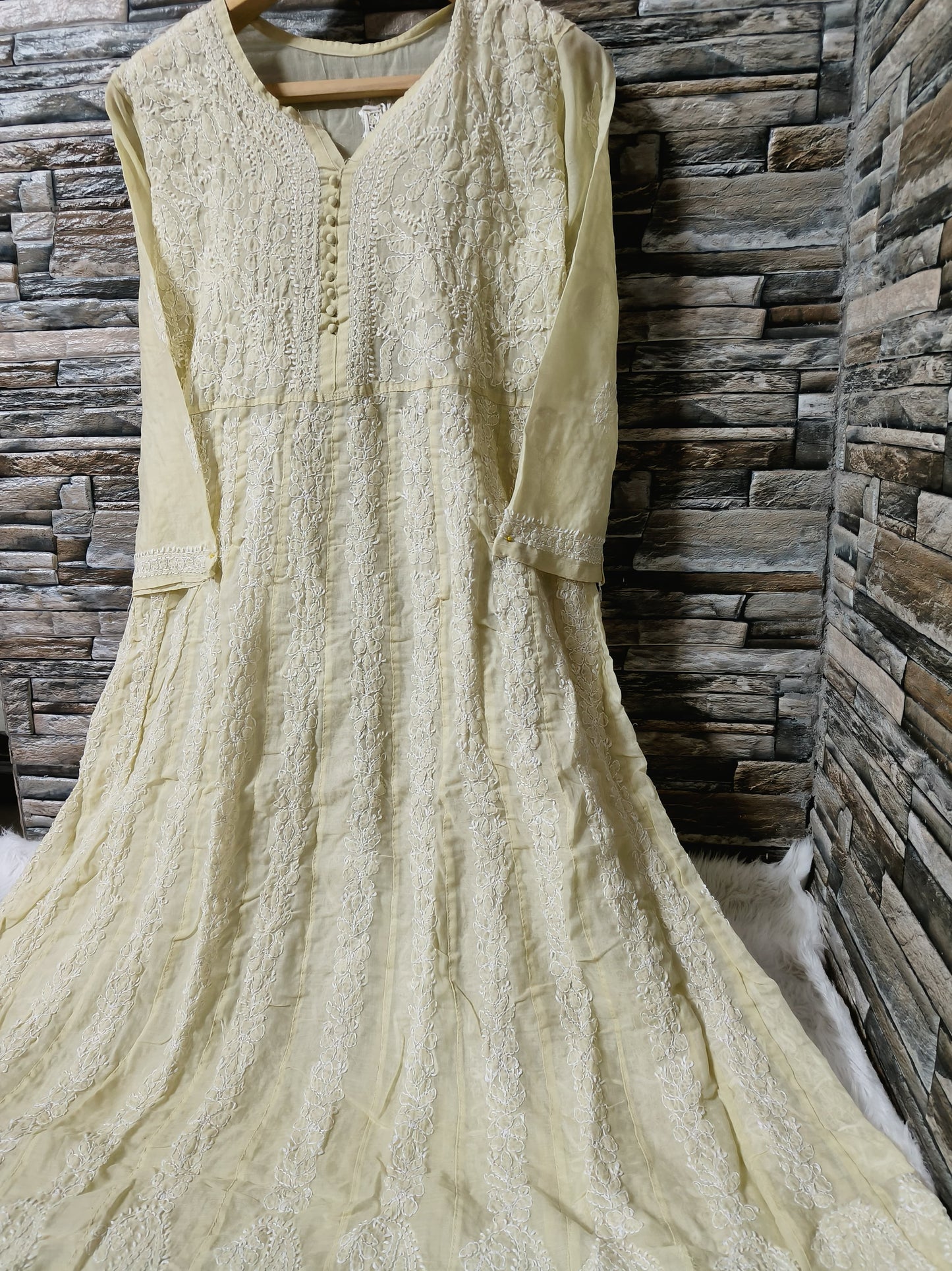 Cotton Anarkali with Chikan Embroidery