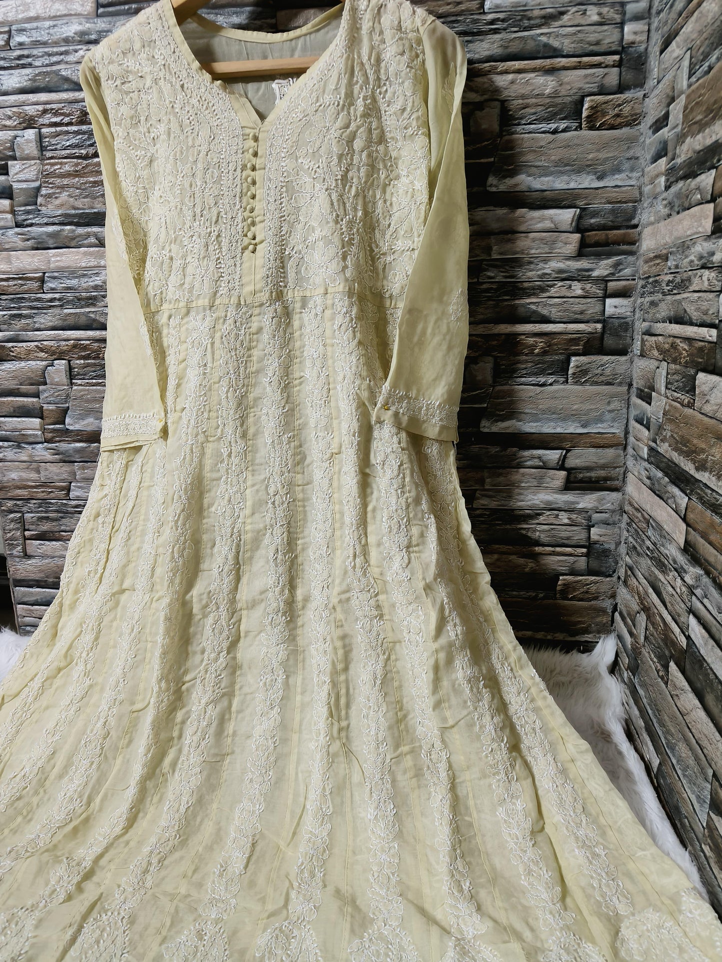 Cotton Anarkali with Chikan Embroidery