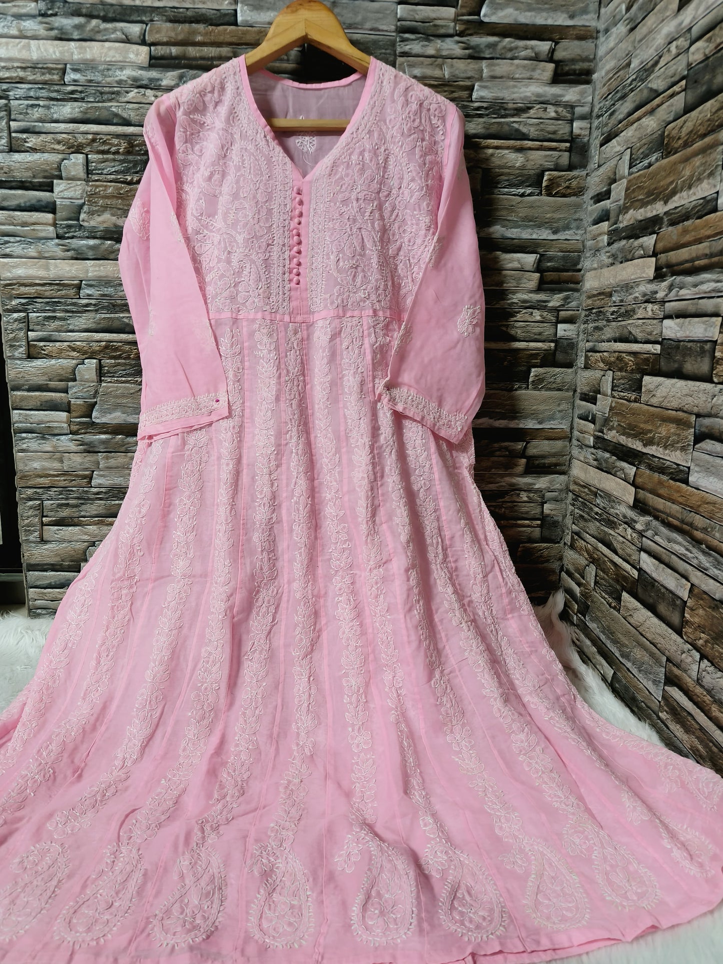 Cotton Anarkali with Chikan Embroidery