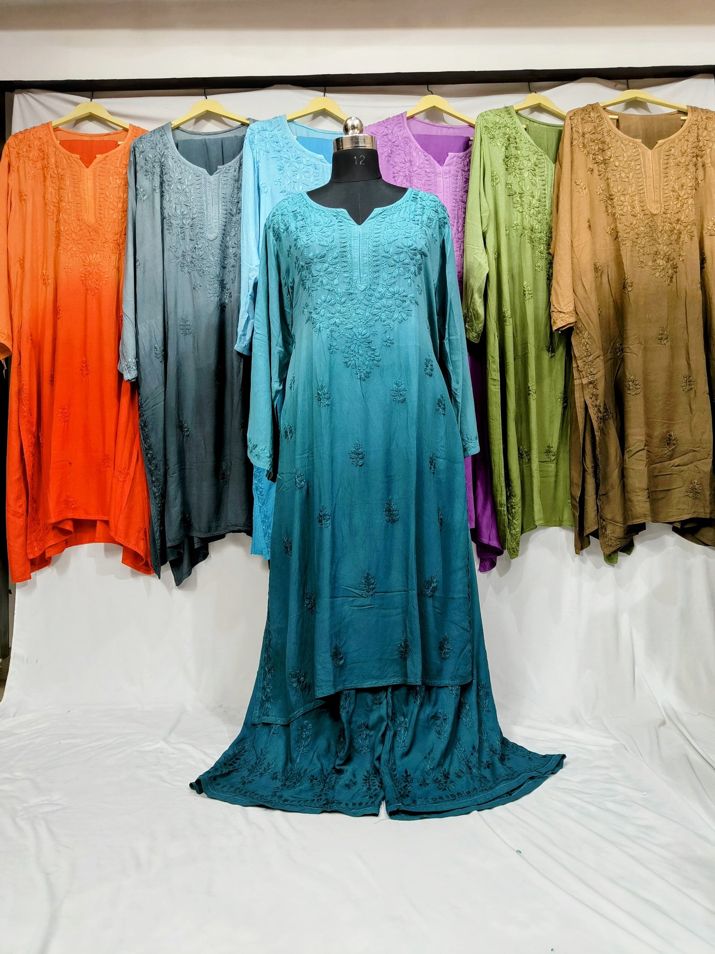 Mesmerizing Chikankari Ombre Shade Kurti Palazzo Set