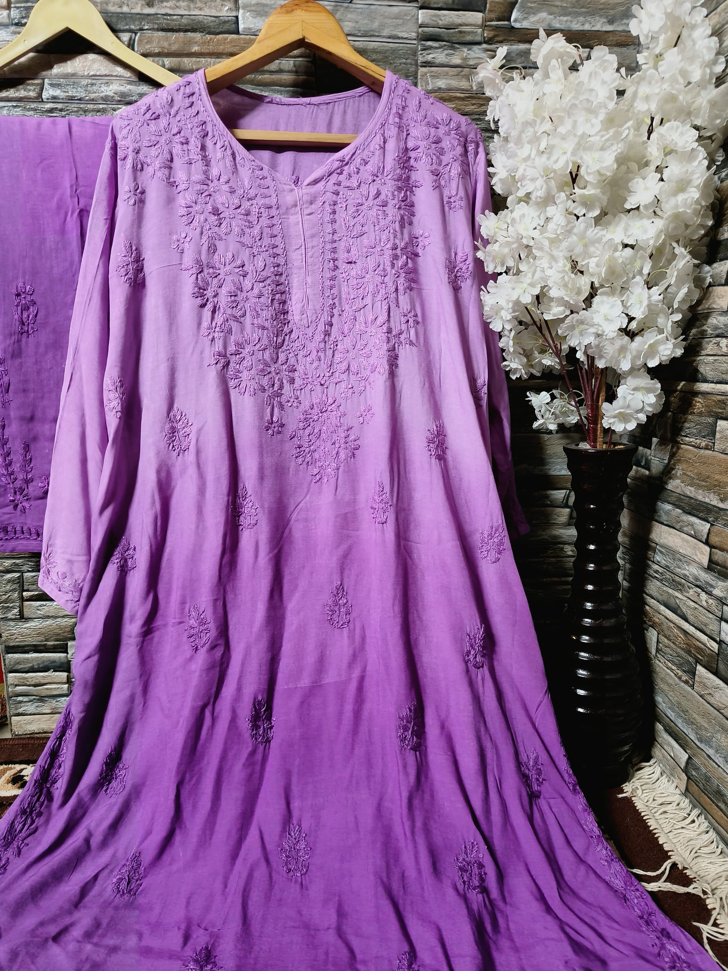 Mesmerizing Chikankari Ombre Shade Kurti Palazzo Set