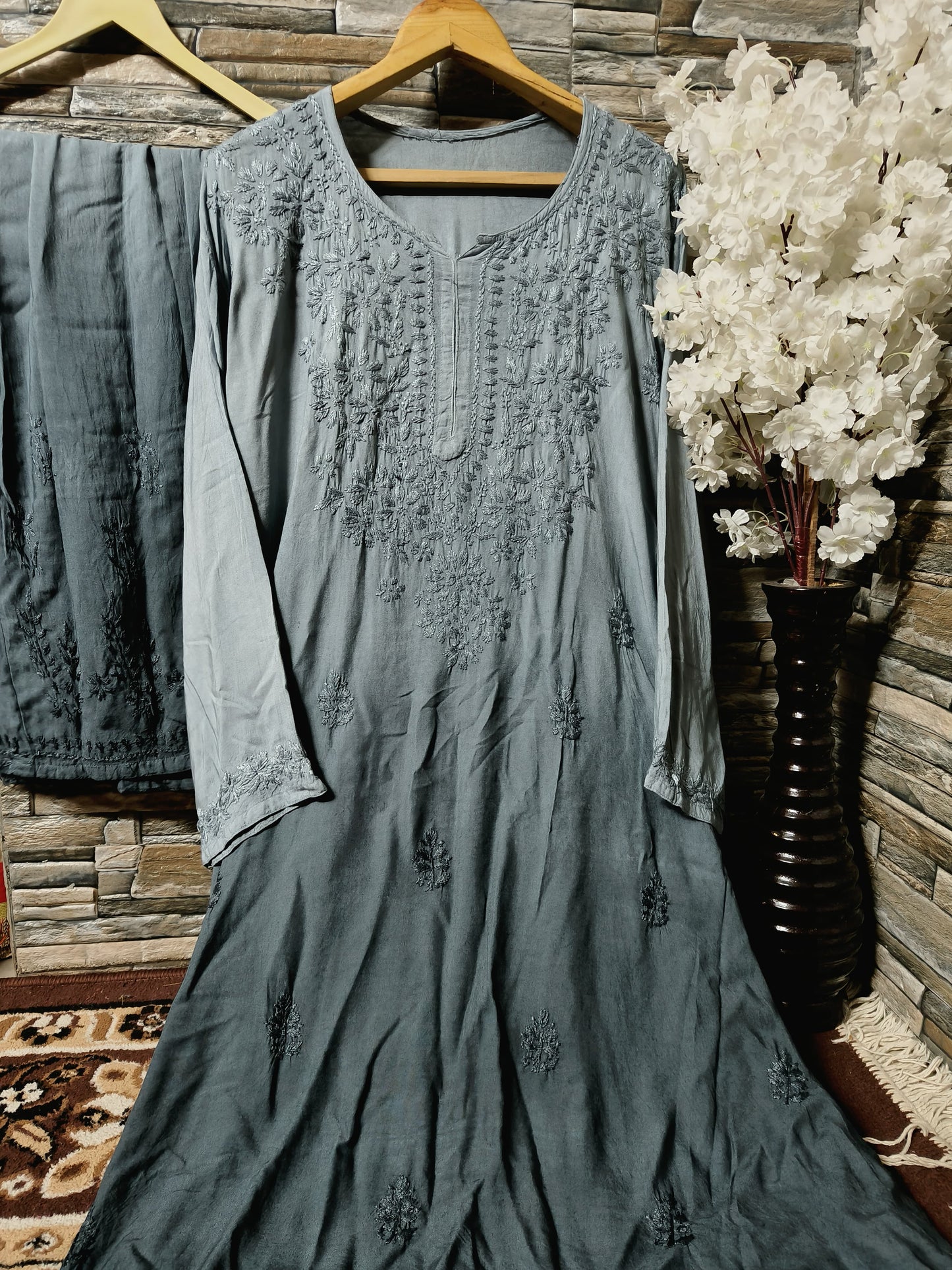 Mesmerizing Chikankari Ombre Shade Kurti Palazzo Set