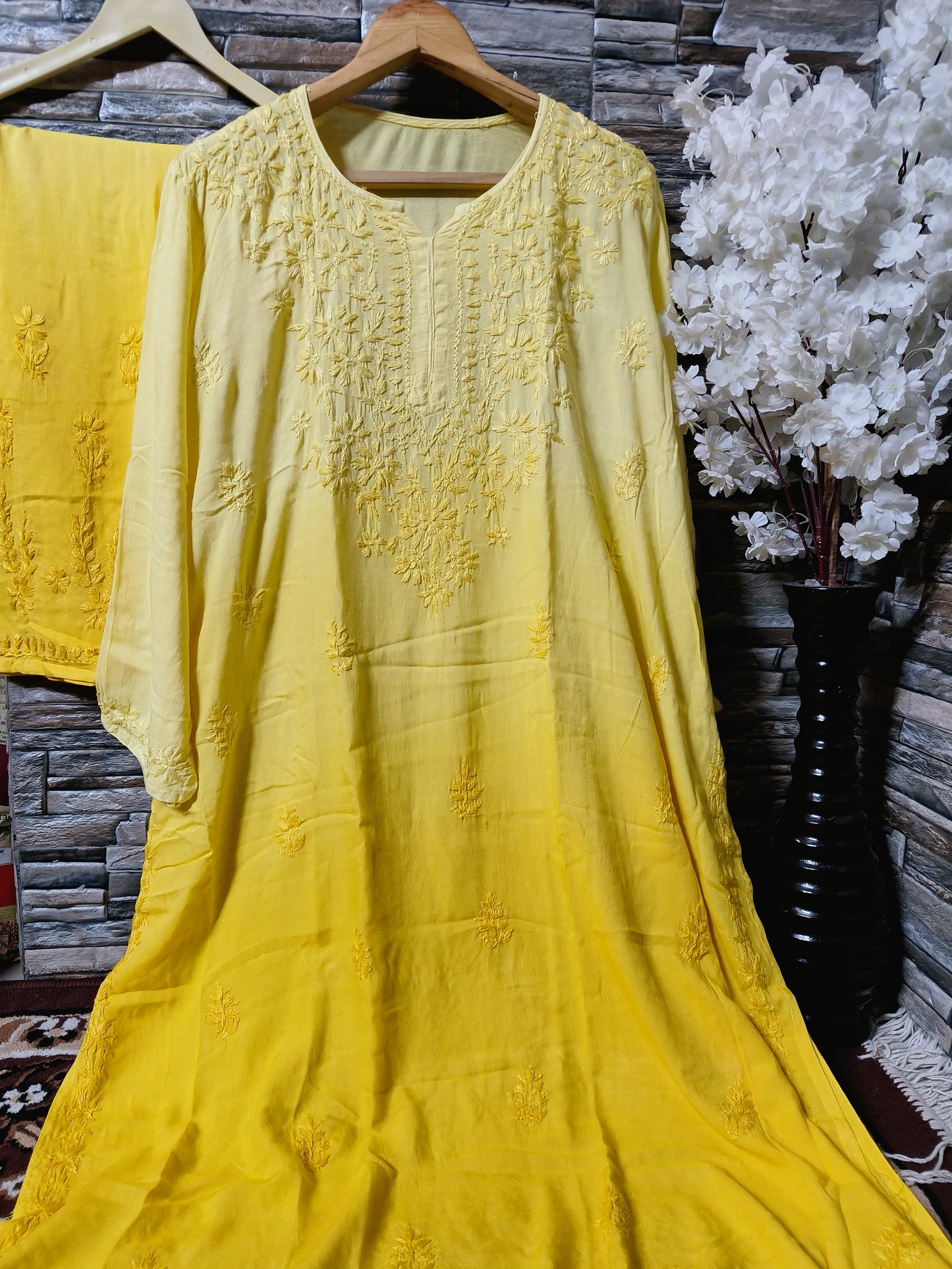 Mesmerizing Chikankari Ombre Shade Kurti Palazzo Set