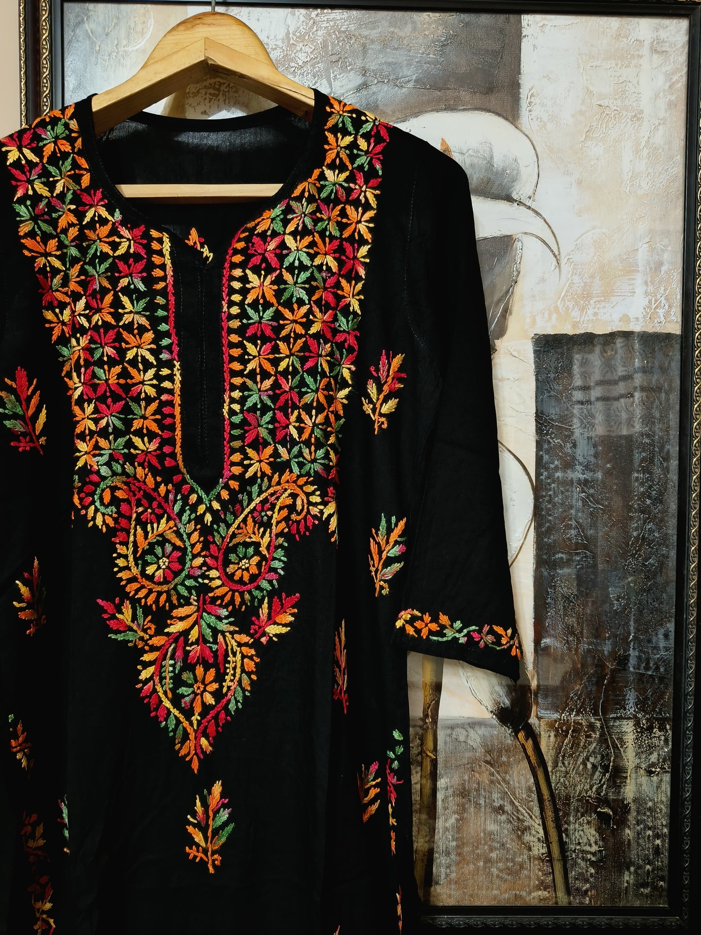 Multi-Thread Embroidered Rayon Cotton Kurti