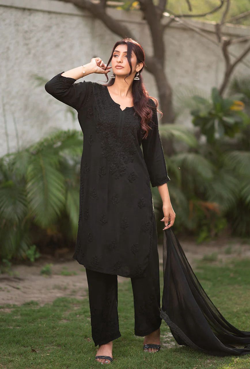 Rayon Kurti Palazzo Set with Chikan Embroidery
