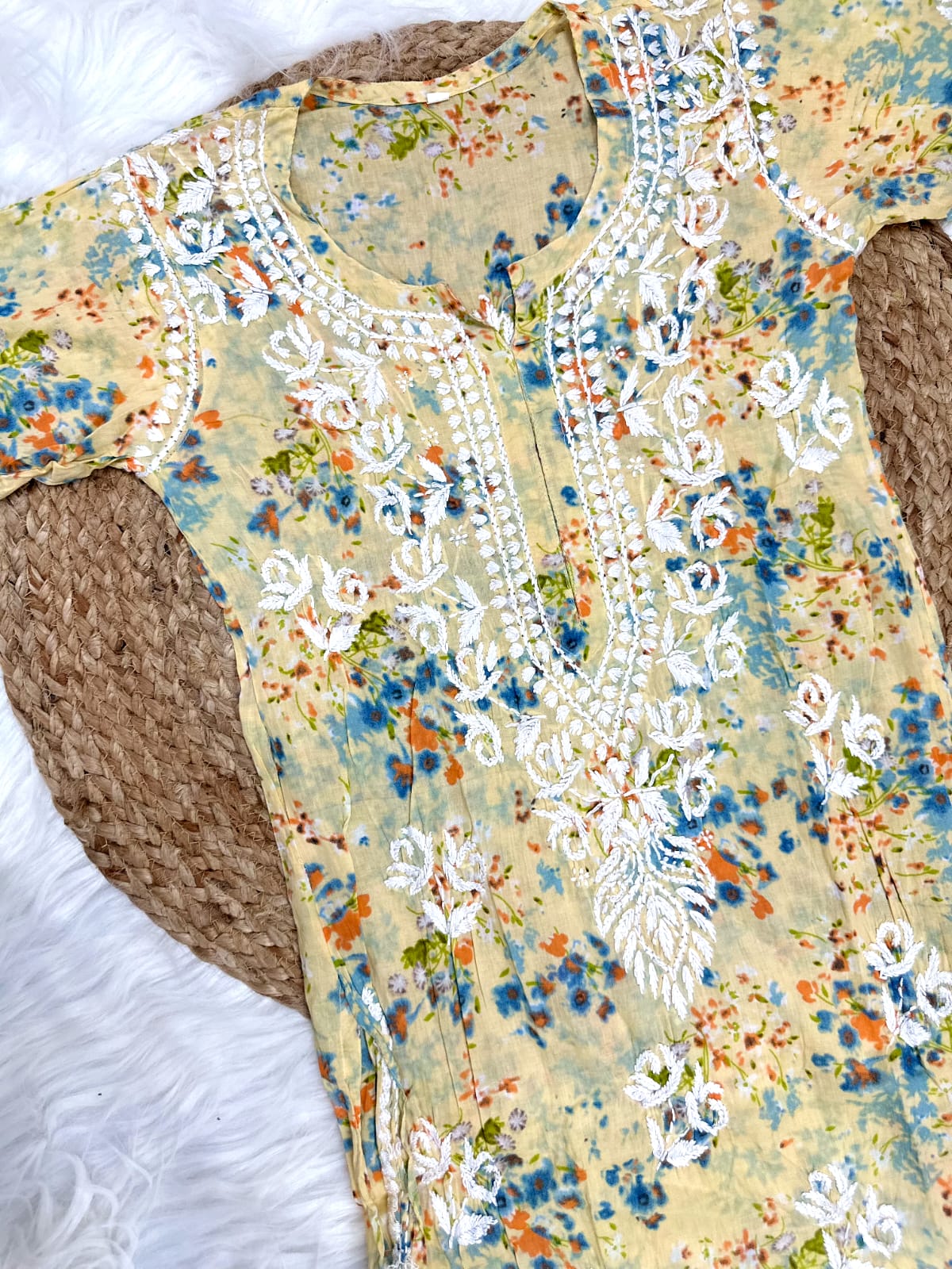 Mul Cotton Palazzo Set with Ghas Patti Hand Embroidery