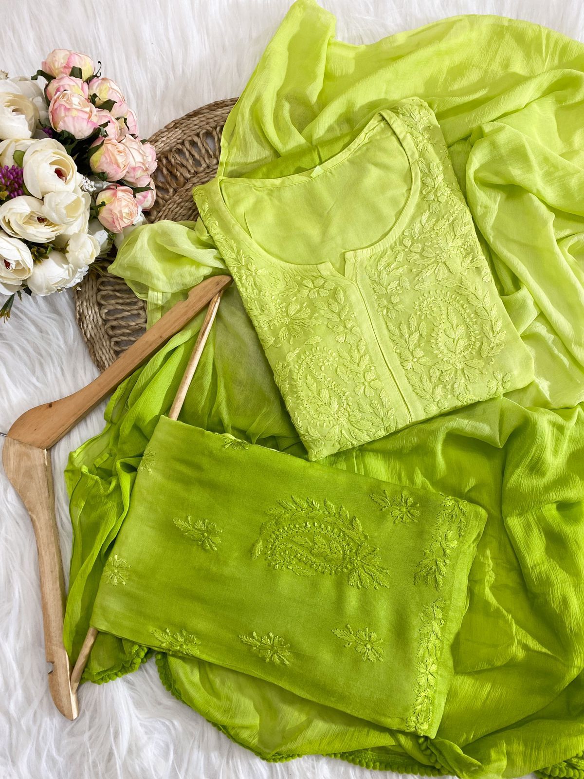 Rayon Kurti Palazzo Set with Chikan Embroidery