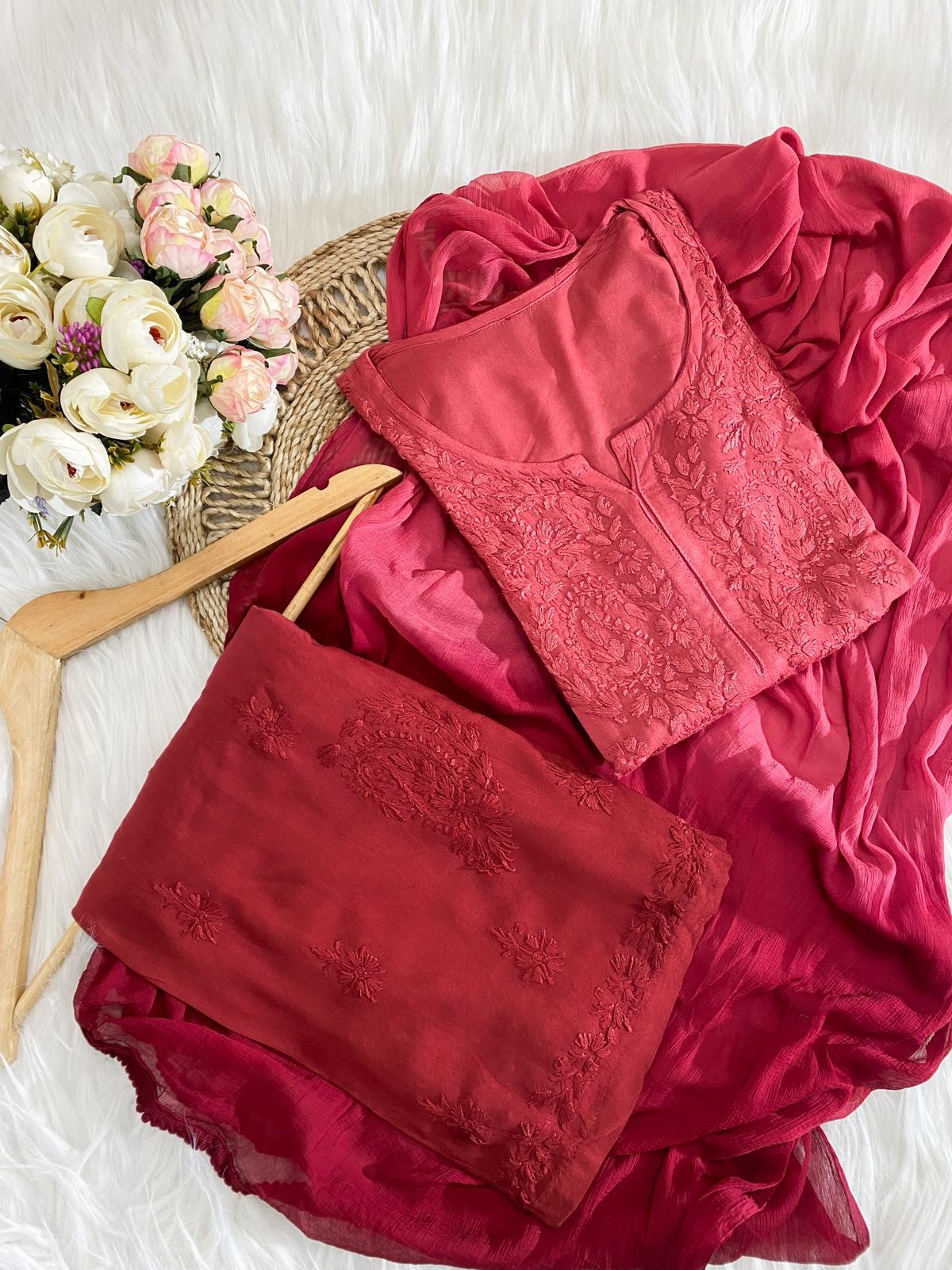 Rayon Kurti Palazzo Set with Chikan Embroidery