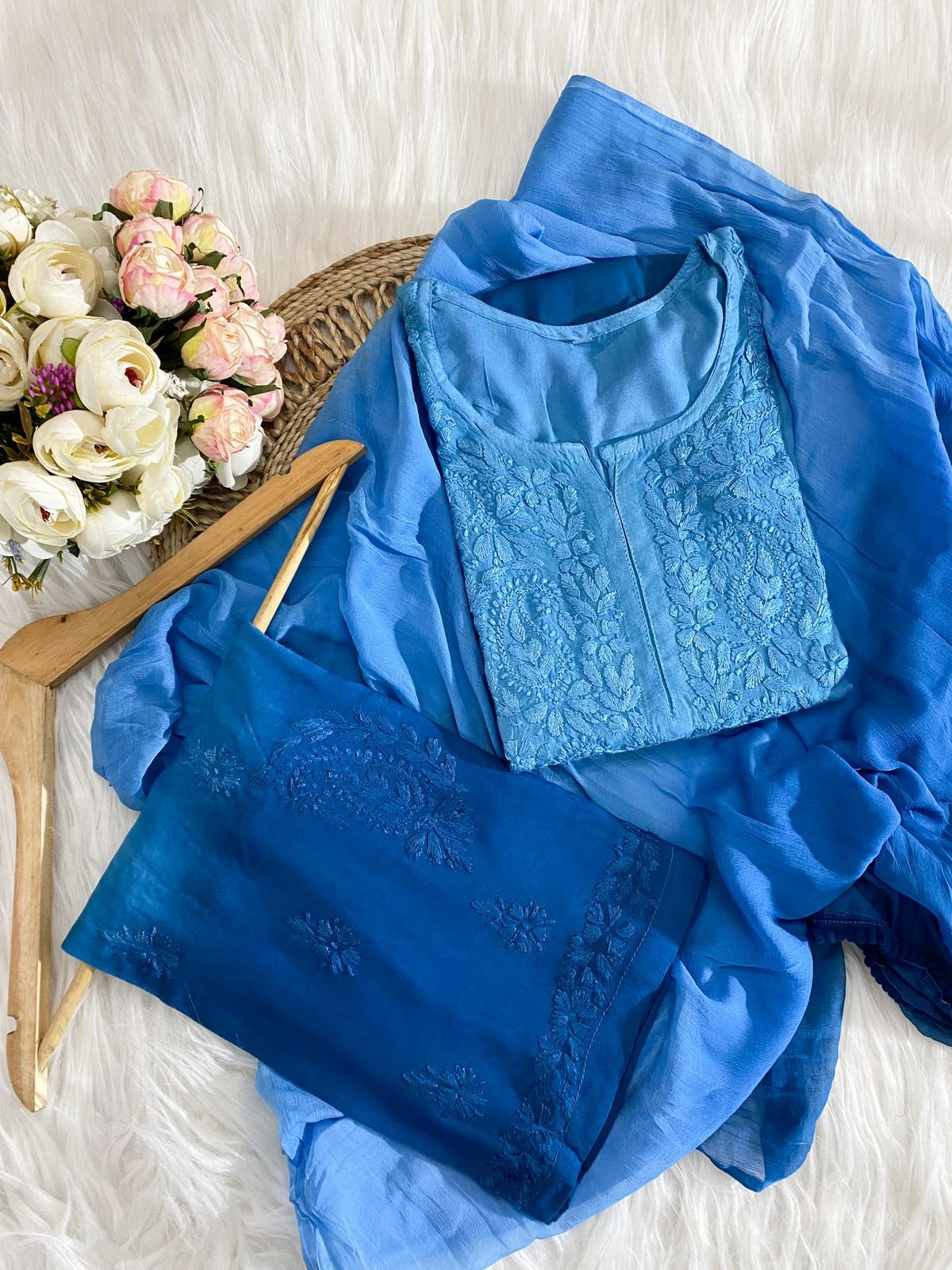 Rayon Kurti Palazzo Set with Chikan Embroidery