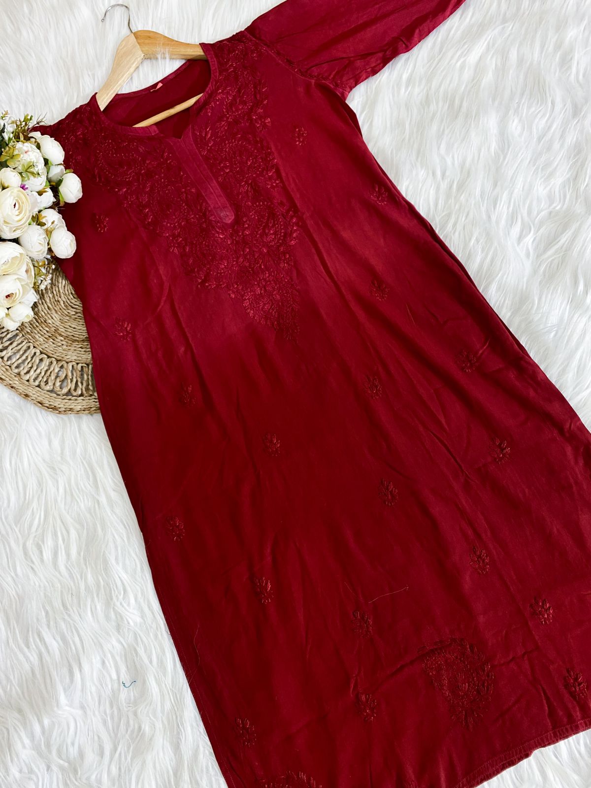 Rayon Kurti Palazzo Set with Chikan Embroidery