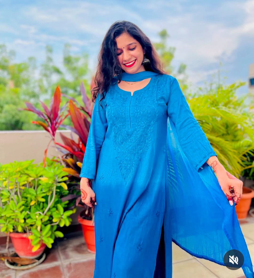 Rayon Kurti Palazzo Set with Chikan Embroidery