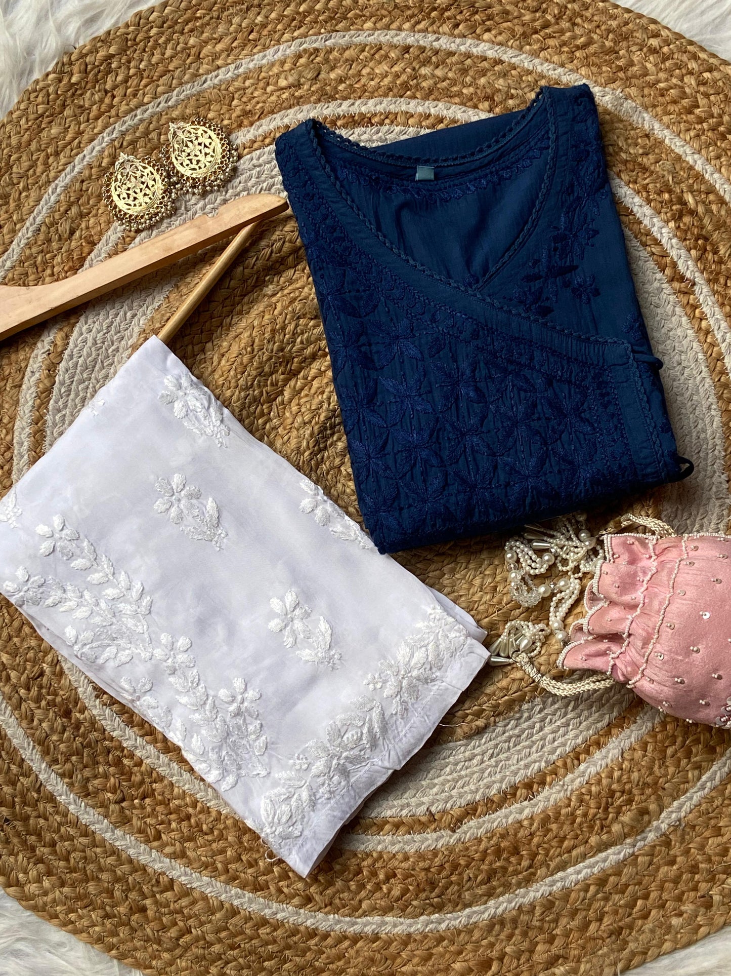 Mul Cotton Dyed Straight Angrakha Set