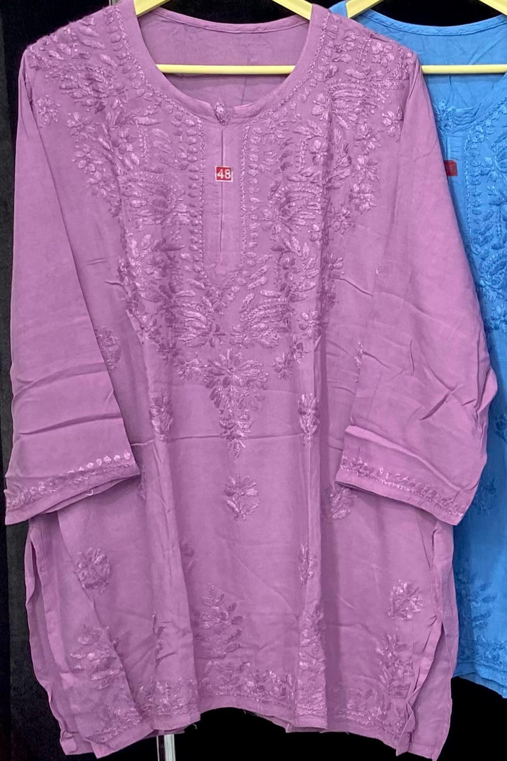 Rayon Short Top with Chikan Embroidery
