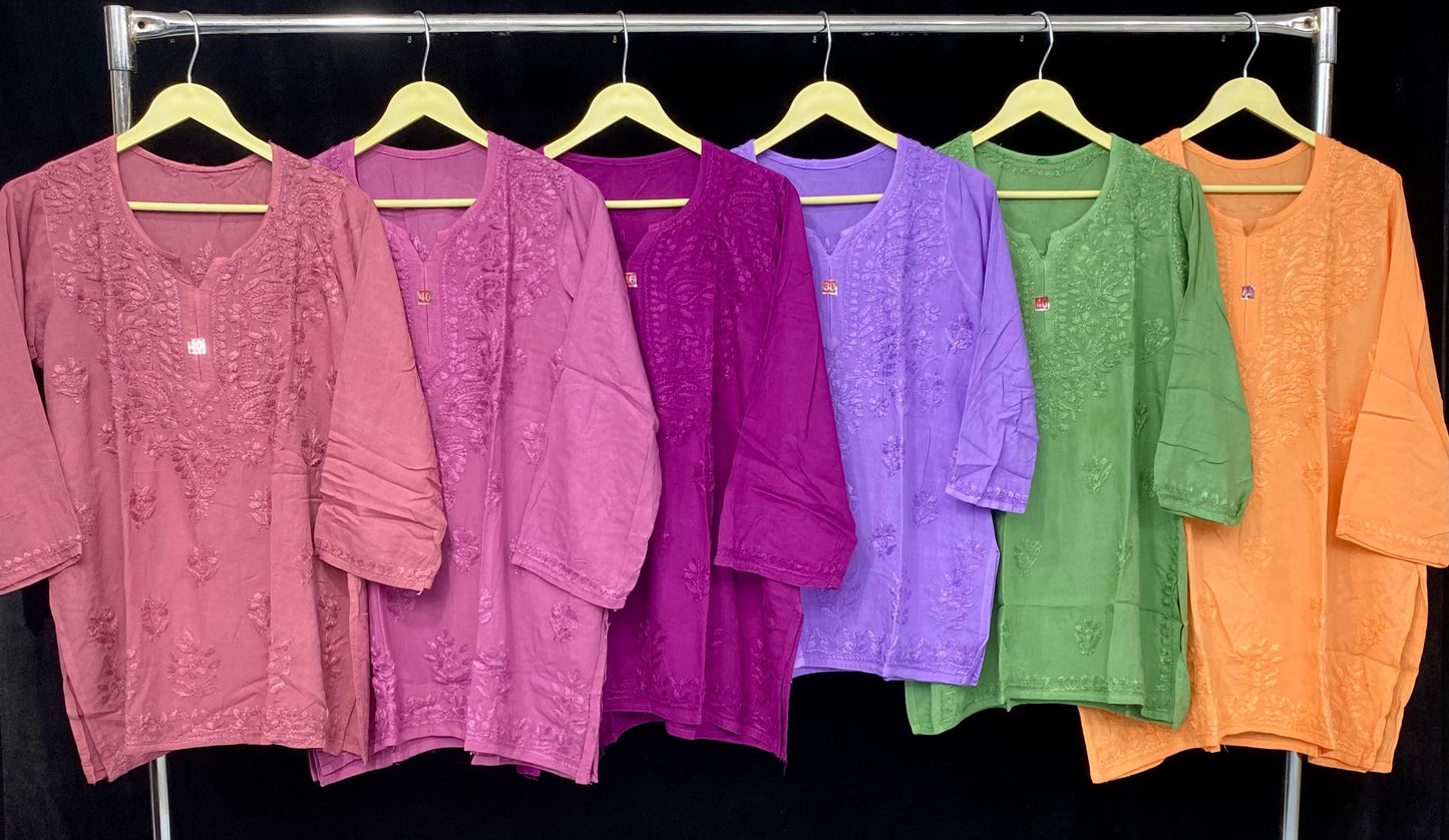 Rayon Short Top with Chikan Embroidery