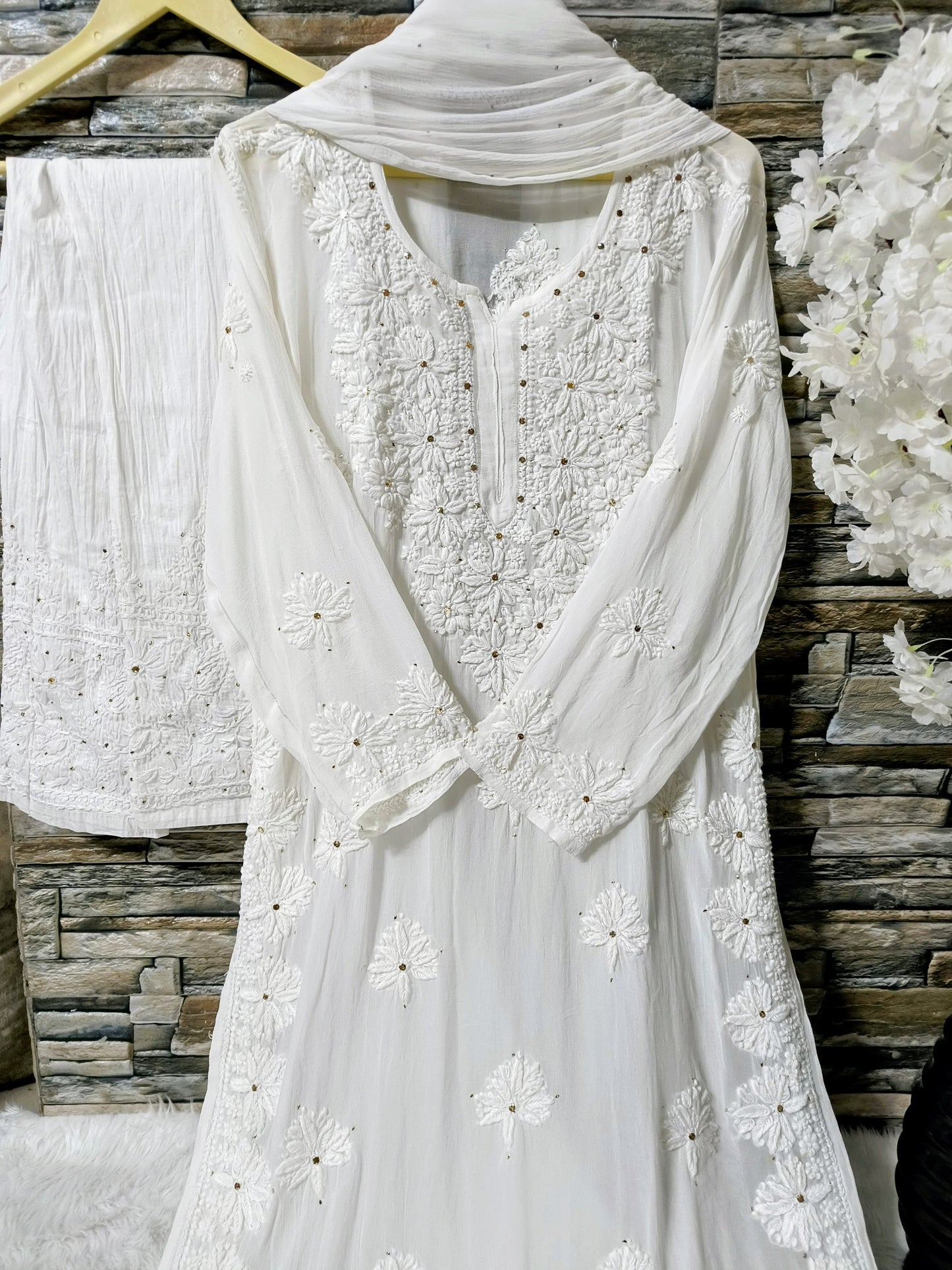 Viscose Chikankari Kurti with Pant and Dupatta